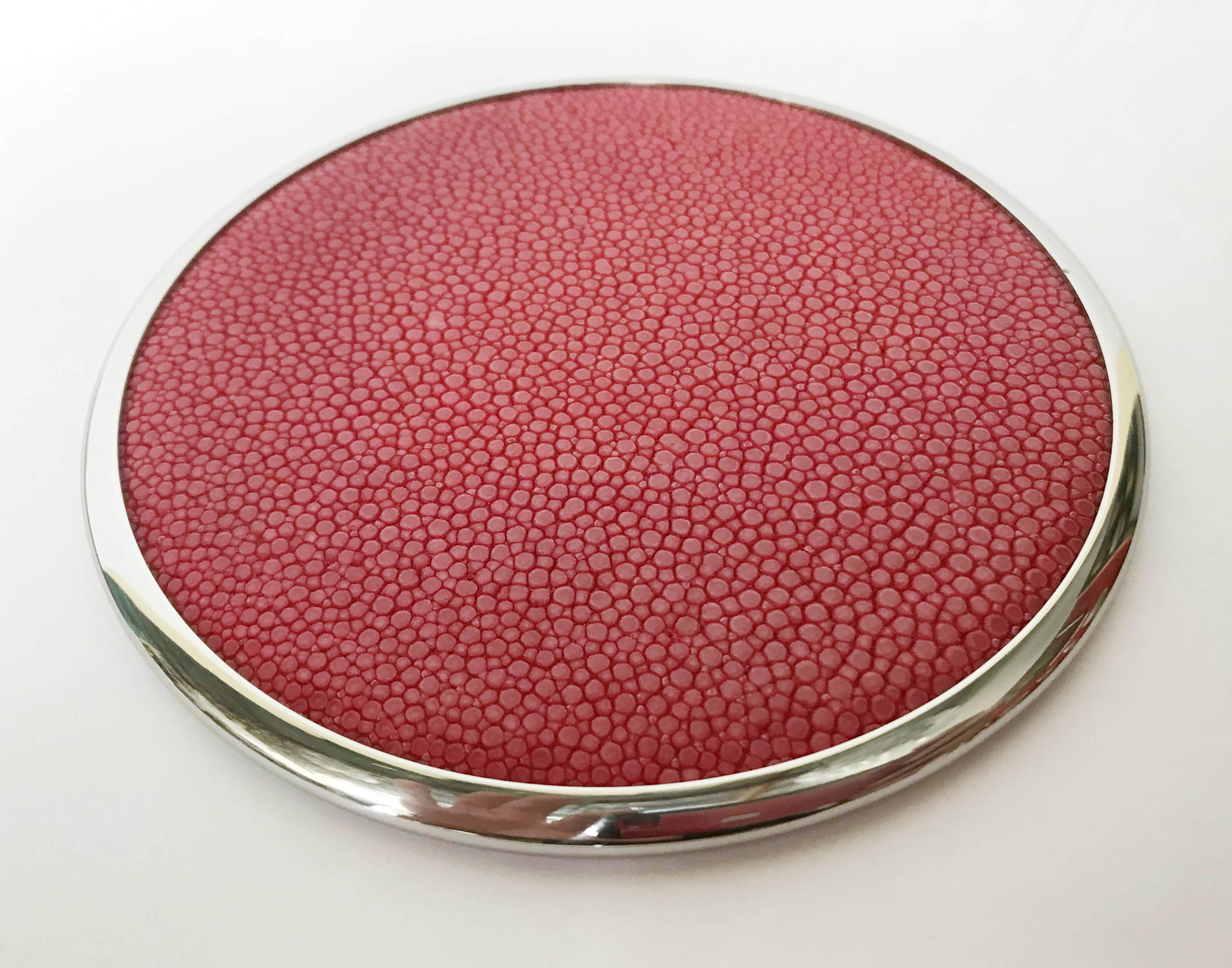 Plated Set of Twelve Red Shagreen Coasters by Fabio Ltd - LAST 1 IN STOCK