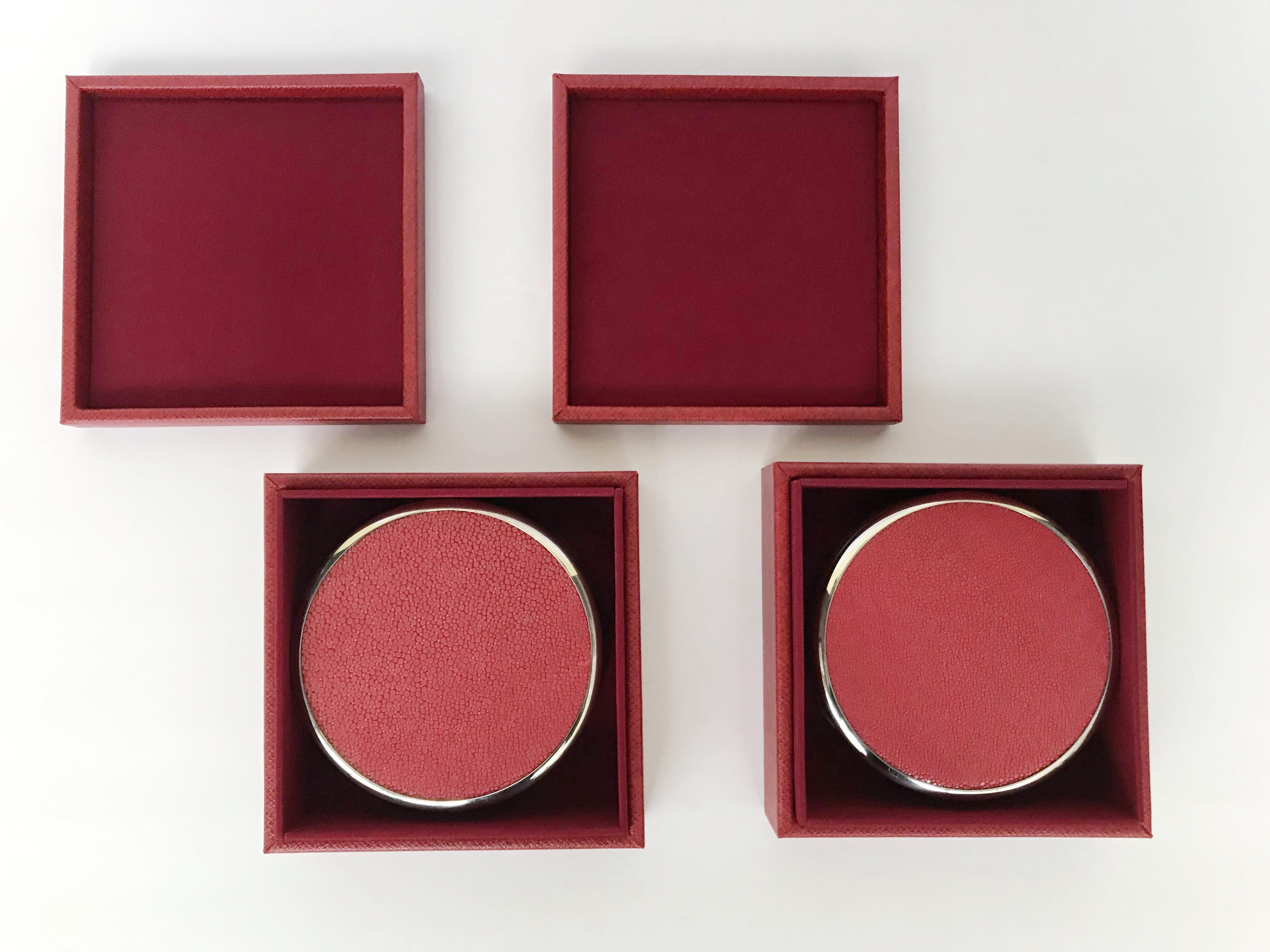 Set of Twelve Red Shagreen Coasters by Fabio Ltd - LAST 1 IN STOCK In Excellent Condition In Los Angeles, CA