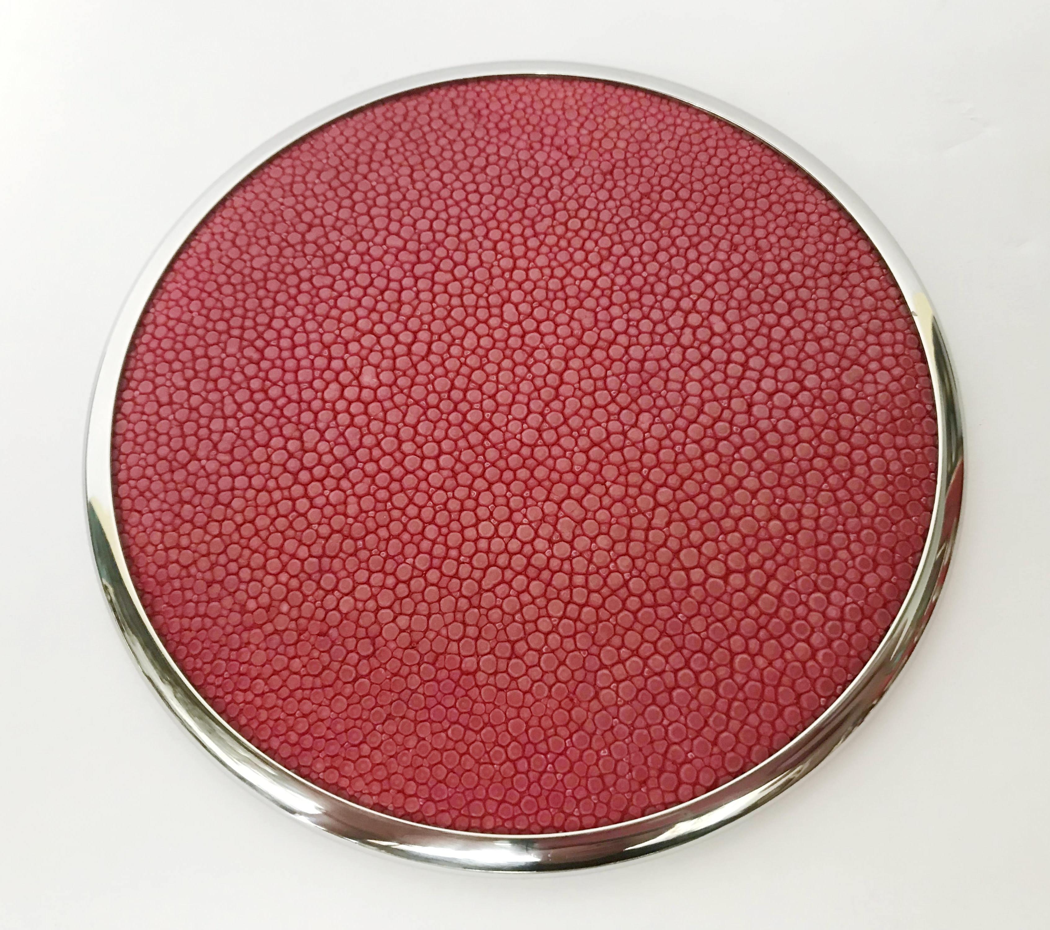 Plated Set of Twelve Red Shagreen Coasters by Fabio Ltd For Sale