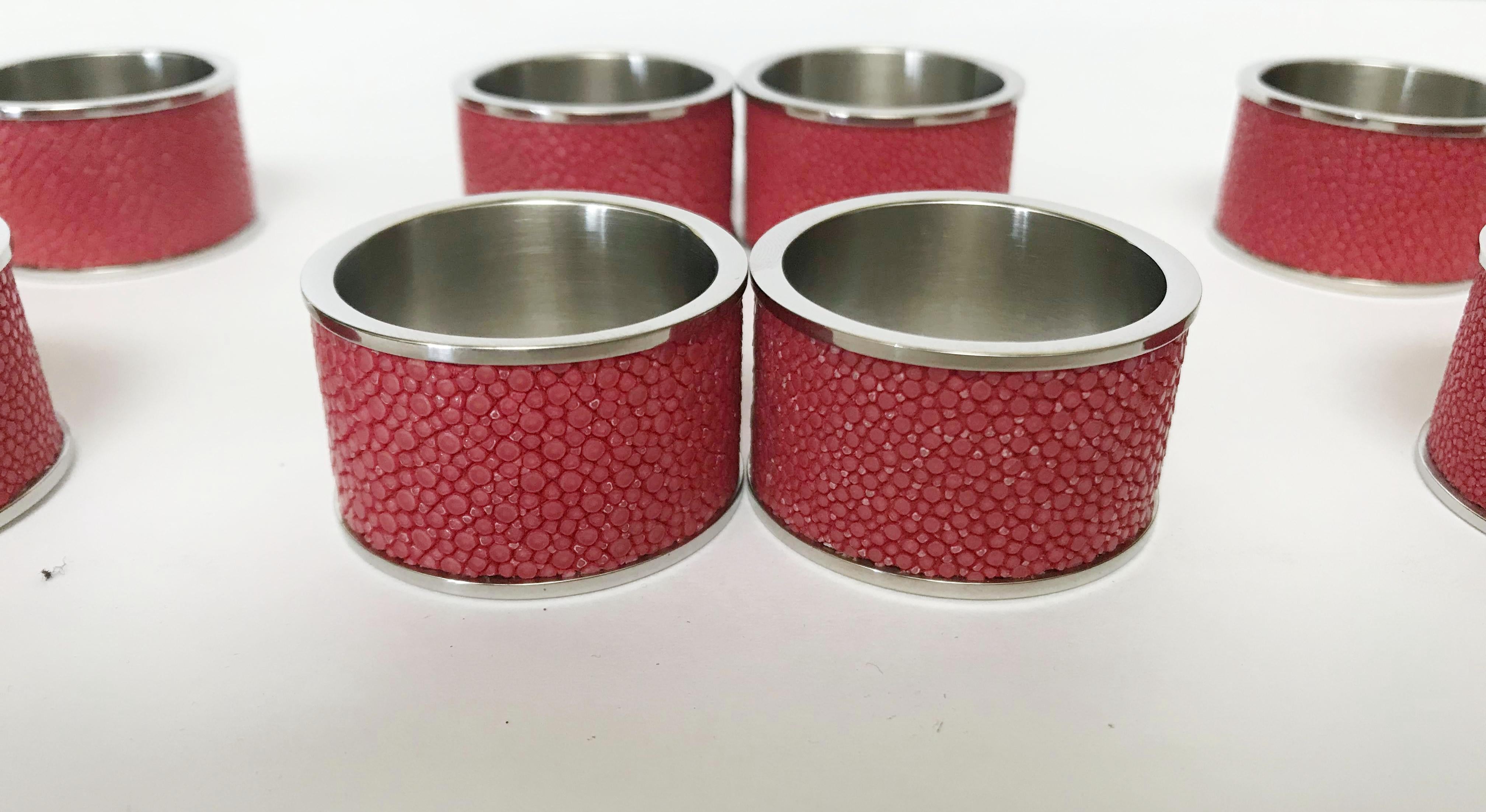 Set of Twelve Red Shagreen Napkin Rings by Fabio Ltd - LAST 1 IN STOCK In Excellent Condition In Los Angeles, CA