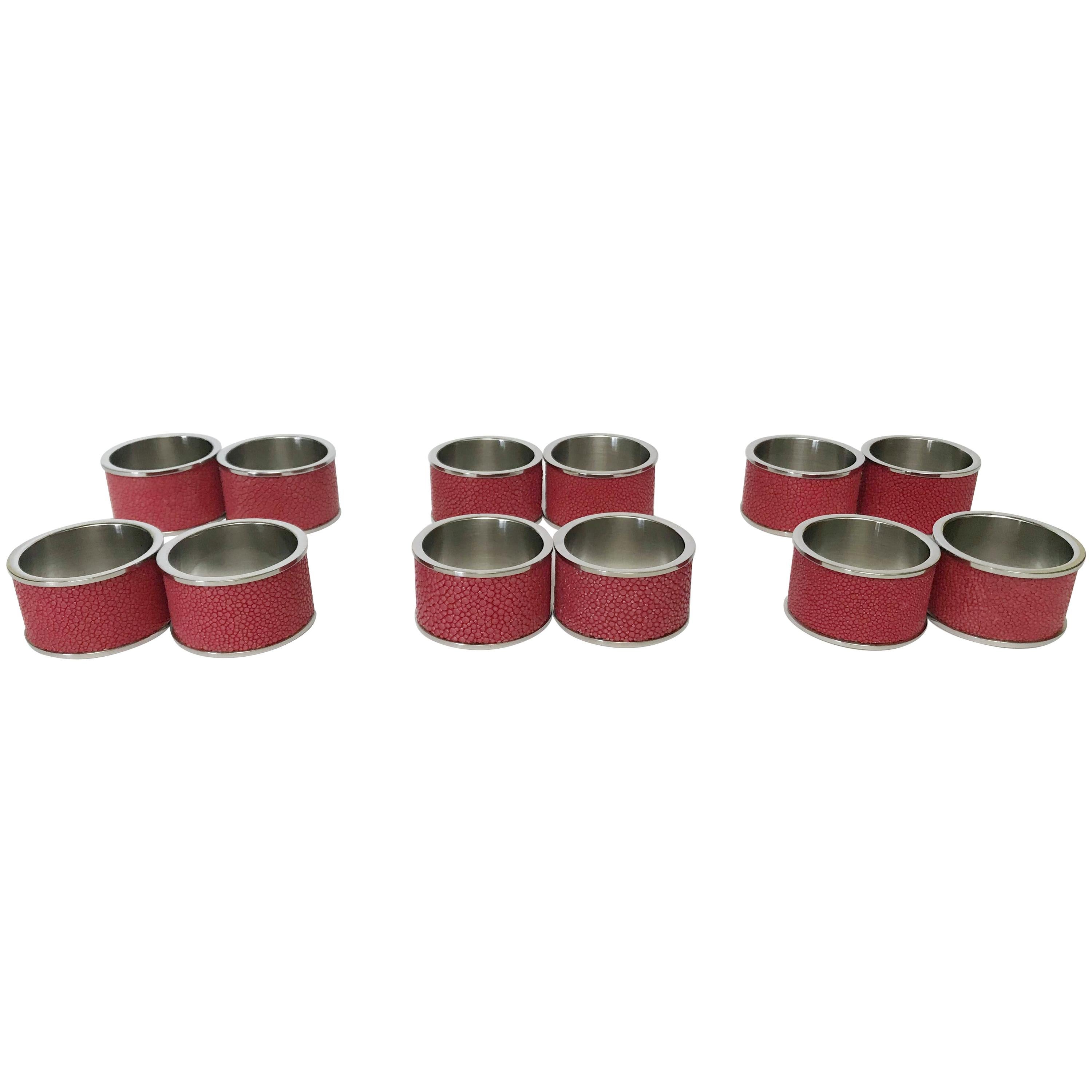 Set of Twelve Red Shagreen Napkin Rings by Fabio Ltd - LAST 1 IN STOCK