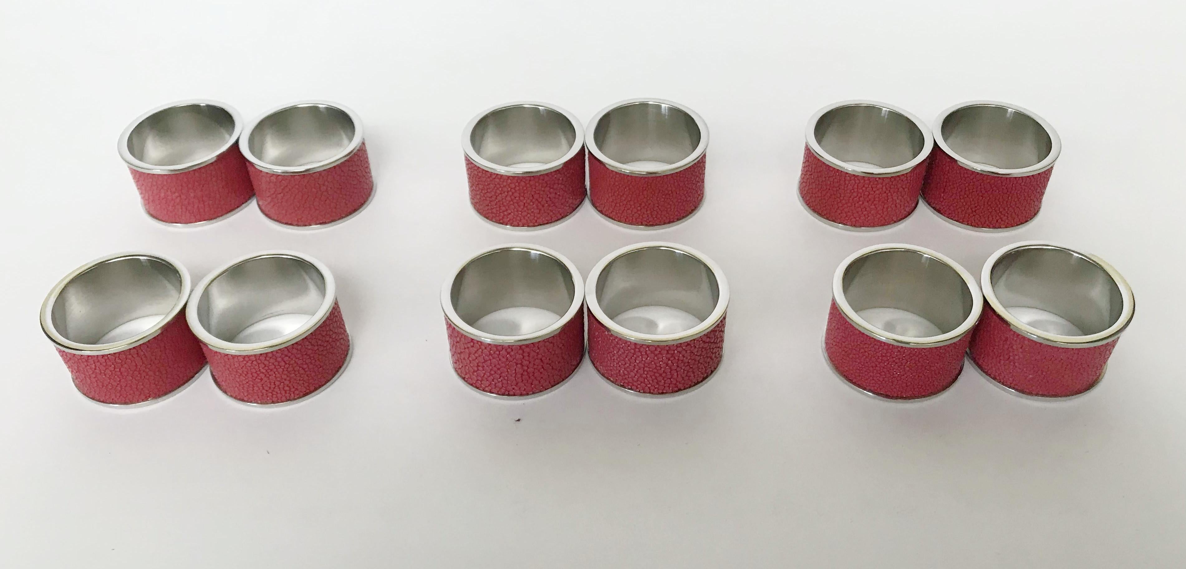 Modern Set of Twelve Red Shagreen Napkin Rings by Fabio Ltd For Sale