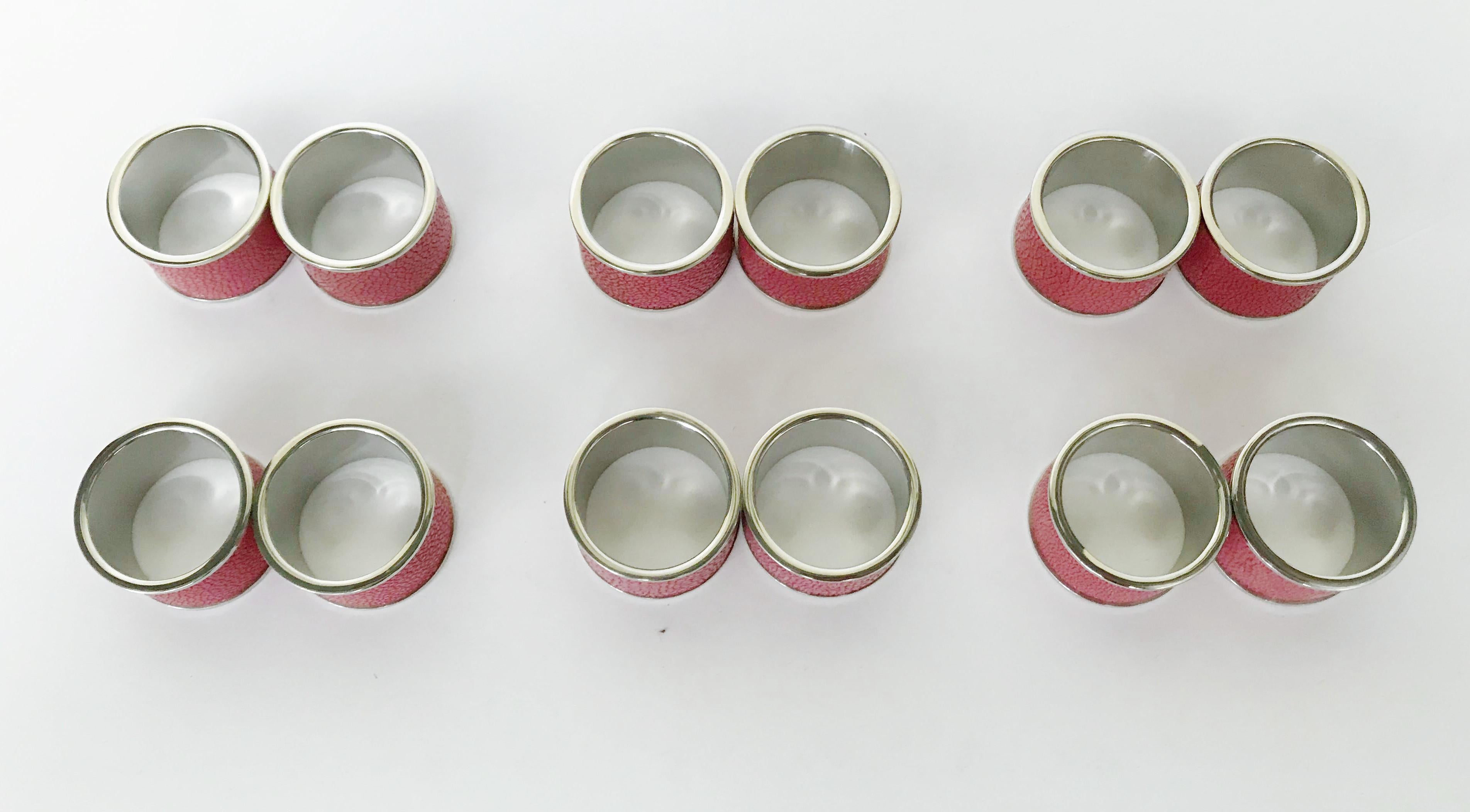 Italian Set of Twelve Red Shagreen Napkin Rings by Fabio Ltd For Sale