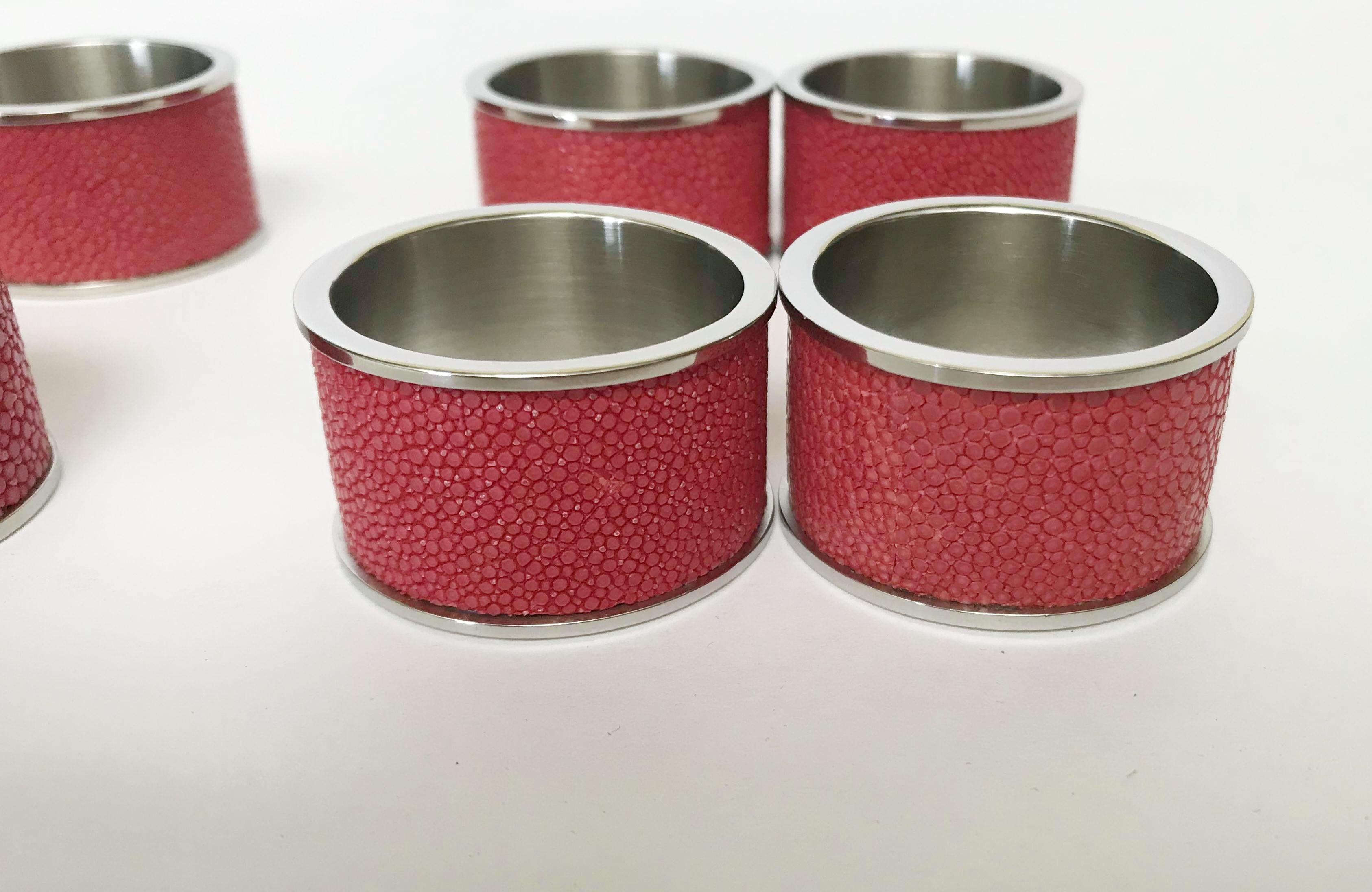 Set of Twelve Red Shagreen Napkin Rings by Fabio Ltd In Excellent Condition For Sale In Los Angeles, CA