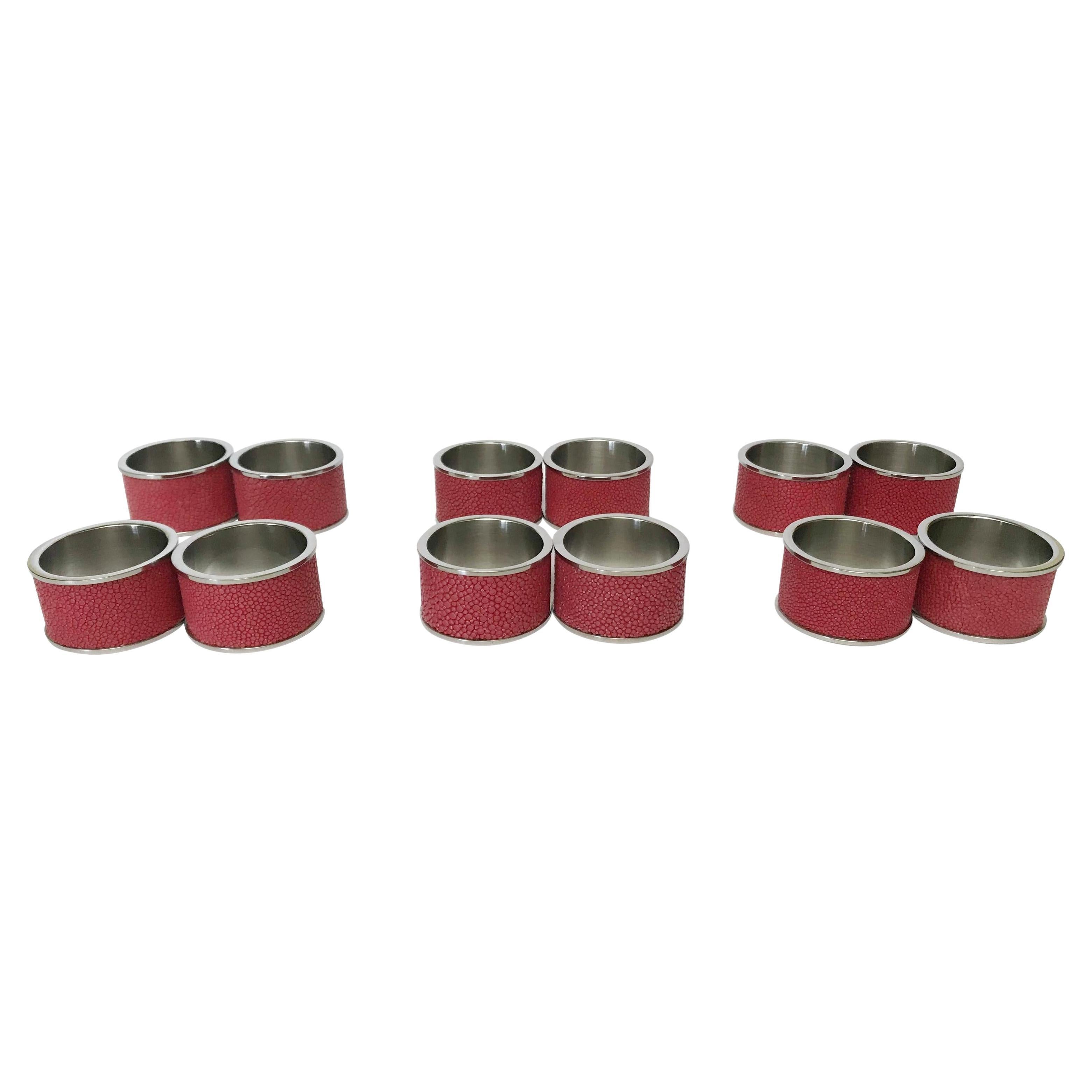 Set of Twelve Red Shagreen Napkin Rings by Fabio Ltd