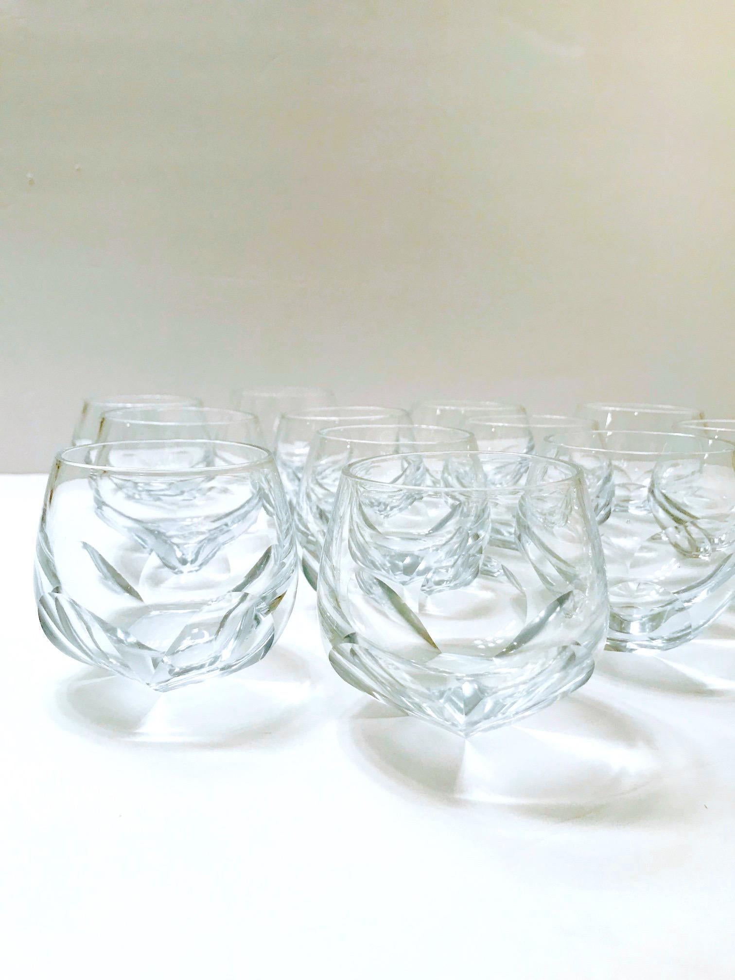 Set of Twelve Round Faceted Crystal Whiskey Glasses by Moser, 1980s 3