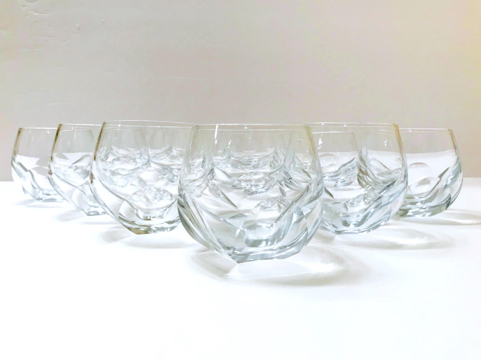 Set of Twelve Round Faceted Crystal Whiskey Glasses by Moser, 1980s 6