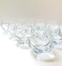 Set of Twelve Round Faceted Crystal Whiskey Glasses by Moser, 1980s