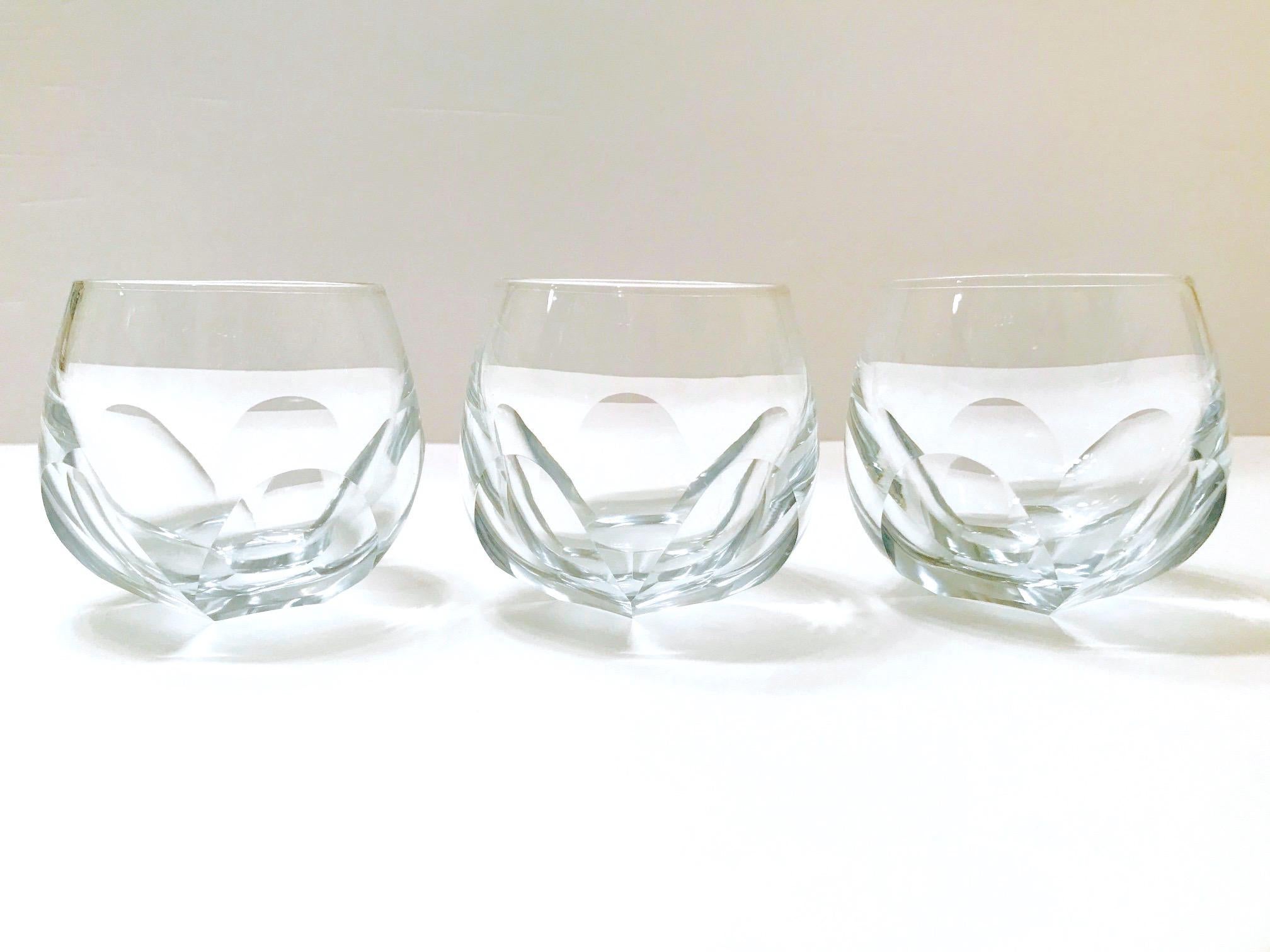 Set of Twelve Round Faceted Crystal Whiskey Glasses by Moser, 1980s 1