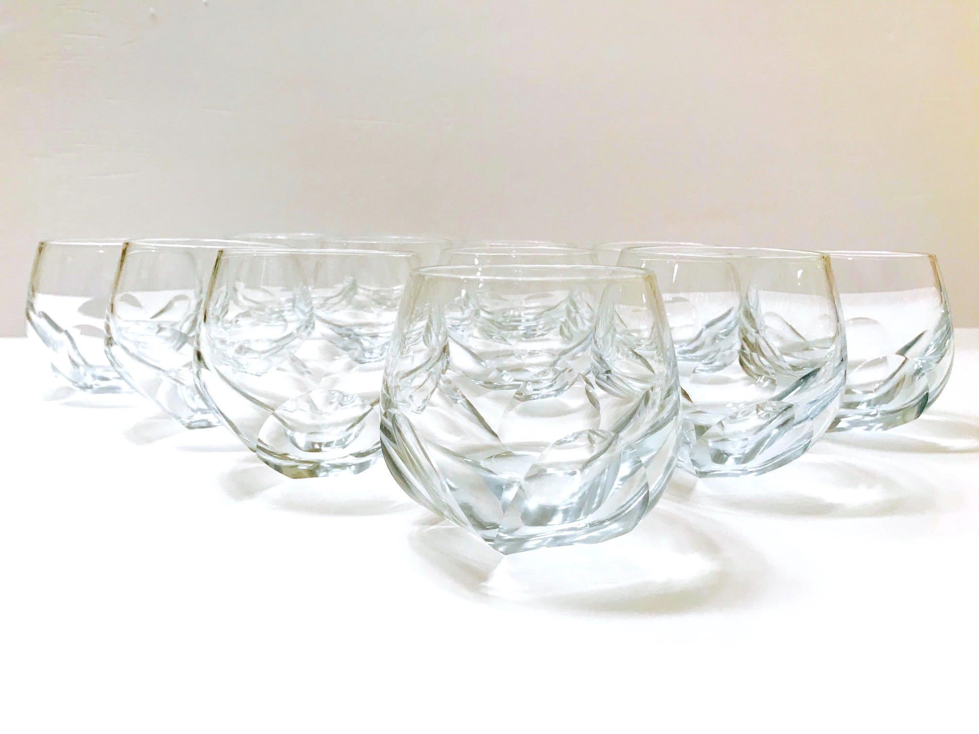 Set of Twelve Round Faceted Crystal Whiskey Glasses by Moser, 1980s 2