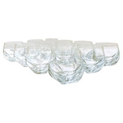 Set of Twelve Round Faceted Crystal Whiskey Glasses by Moser, 1980s