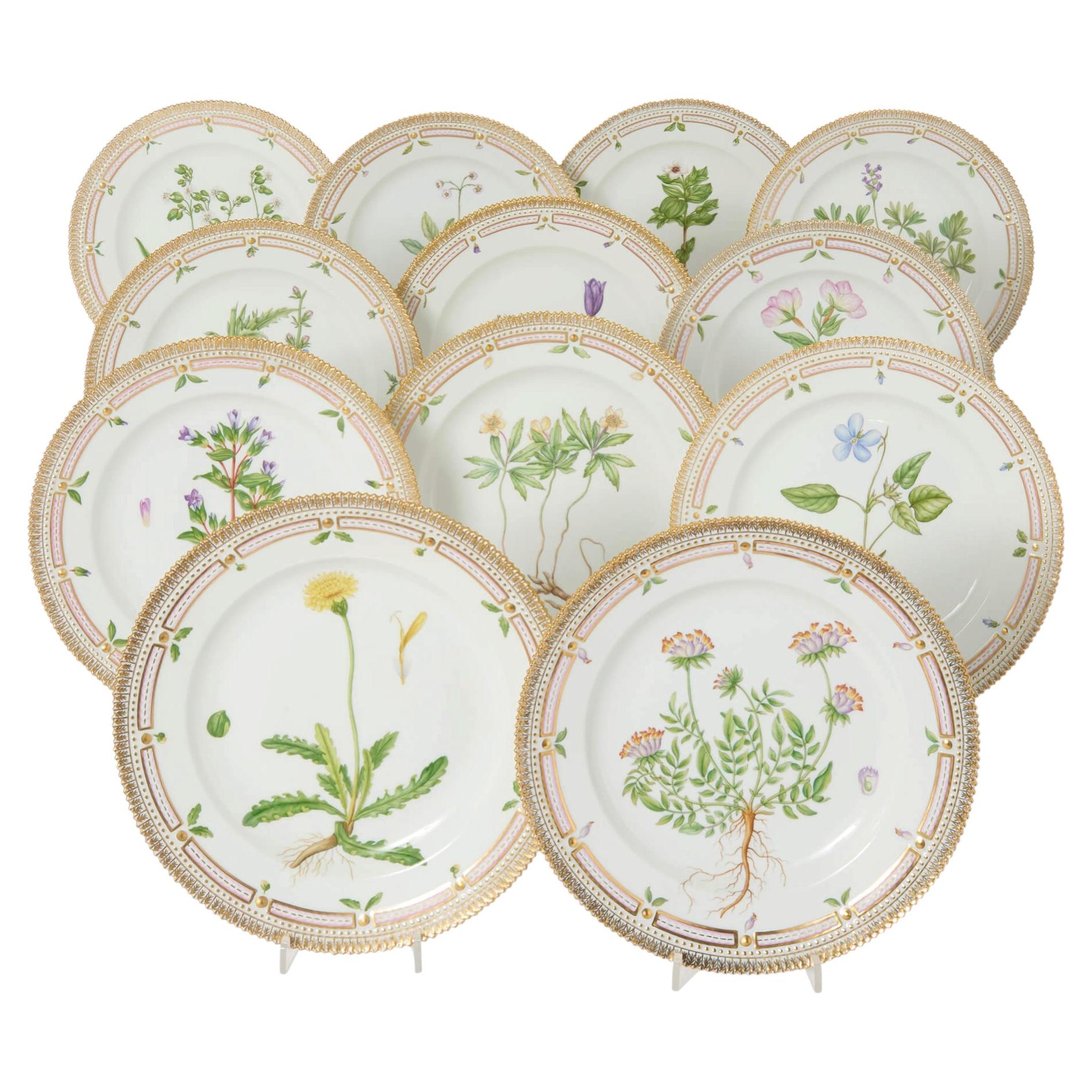 Set of Twelve Royal Copenhagen Flora Danica Porcelain Dinner Plates