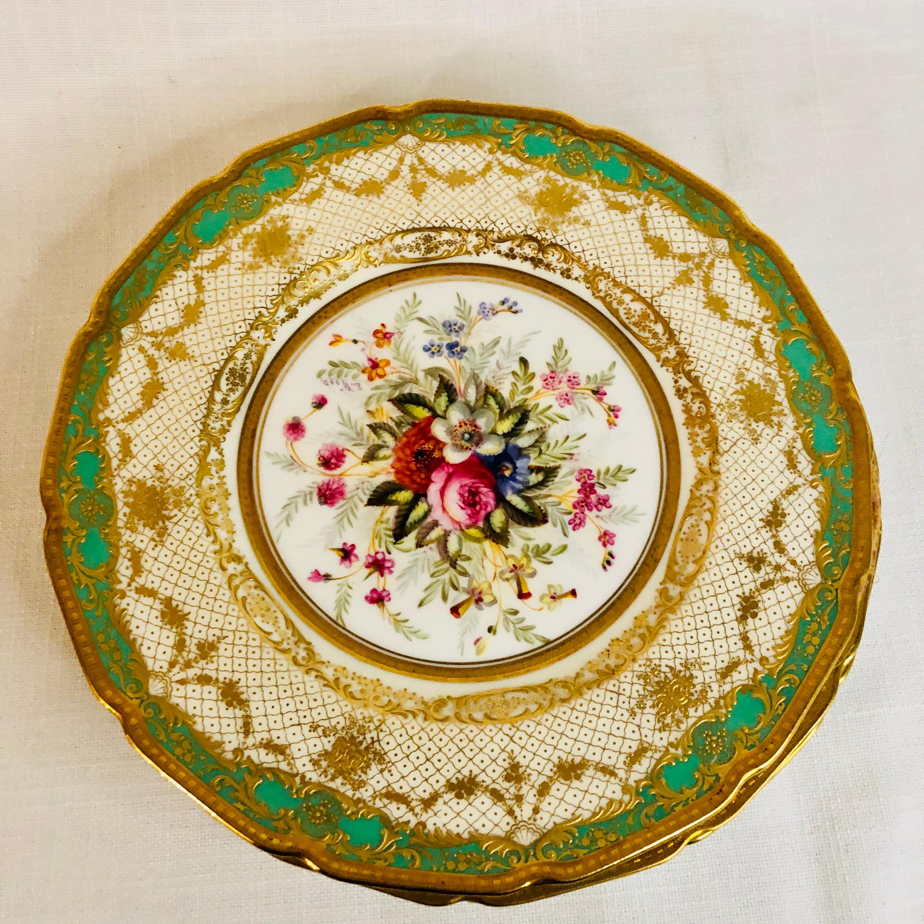 Gilt Set of Twelve Royal Doulton Museum Quality Plates Each Painted Differently For Sale