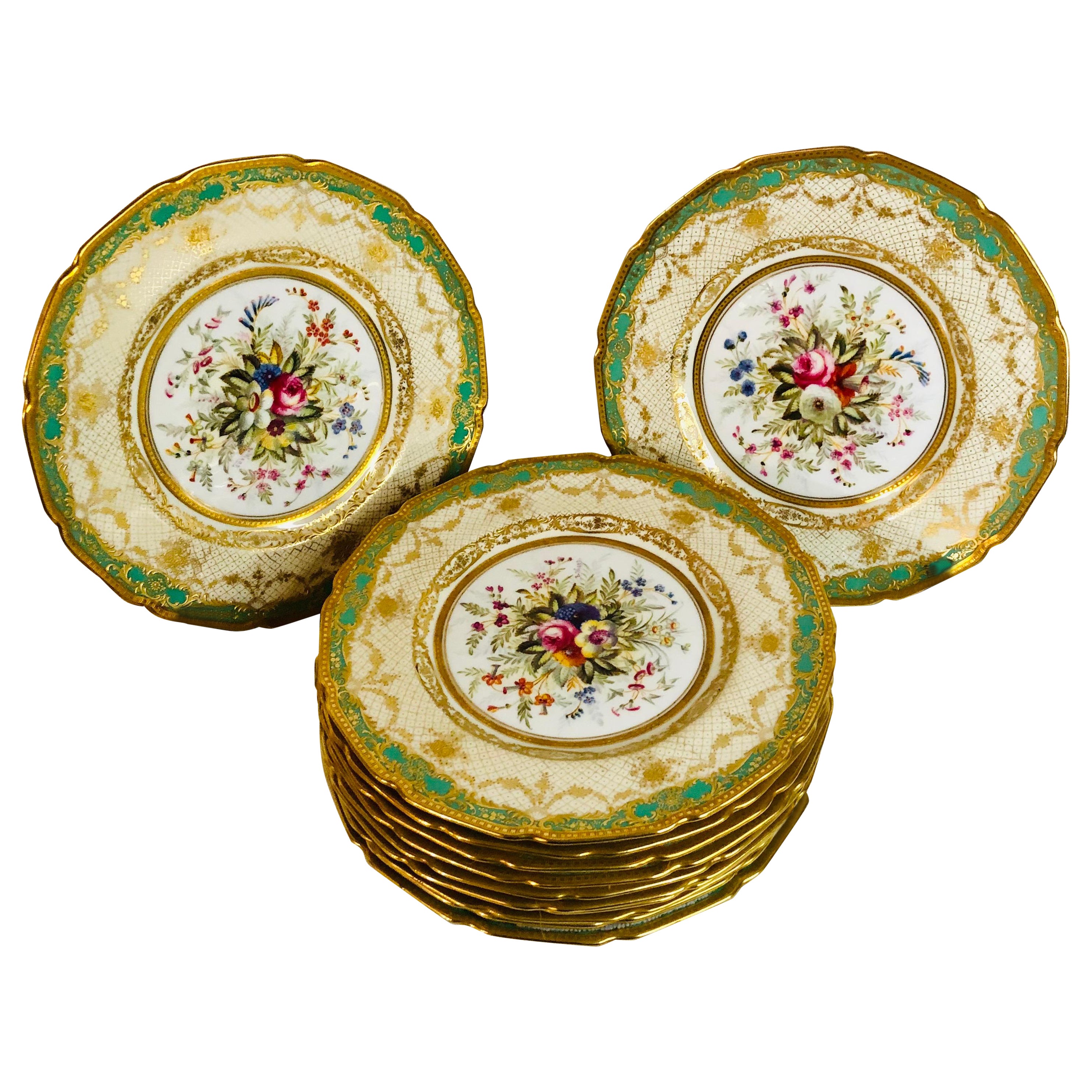 Set von zwölf Royal Doulton-Tellern in Museumsqualität, je unterschiedlich bemalt