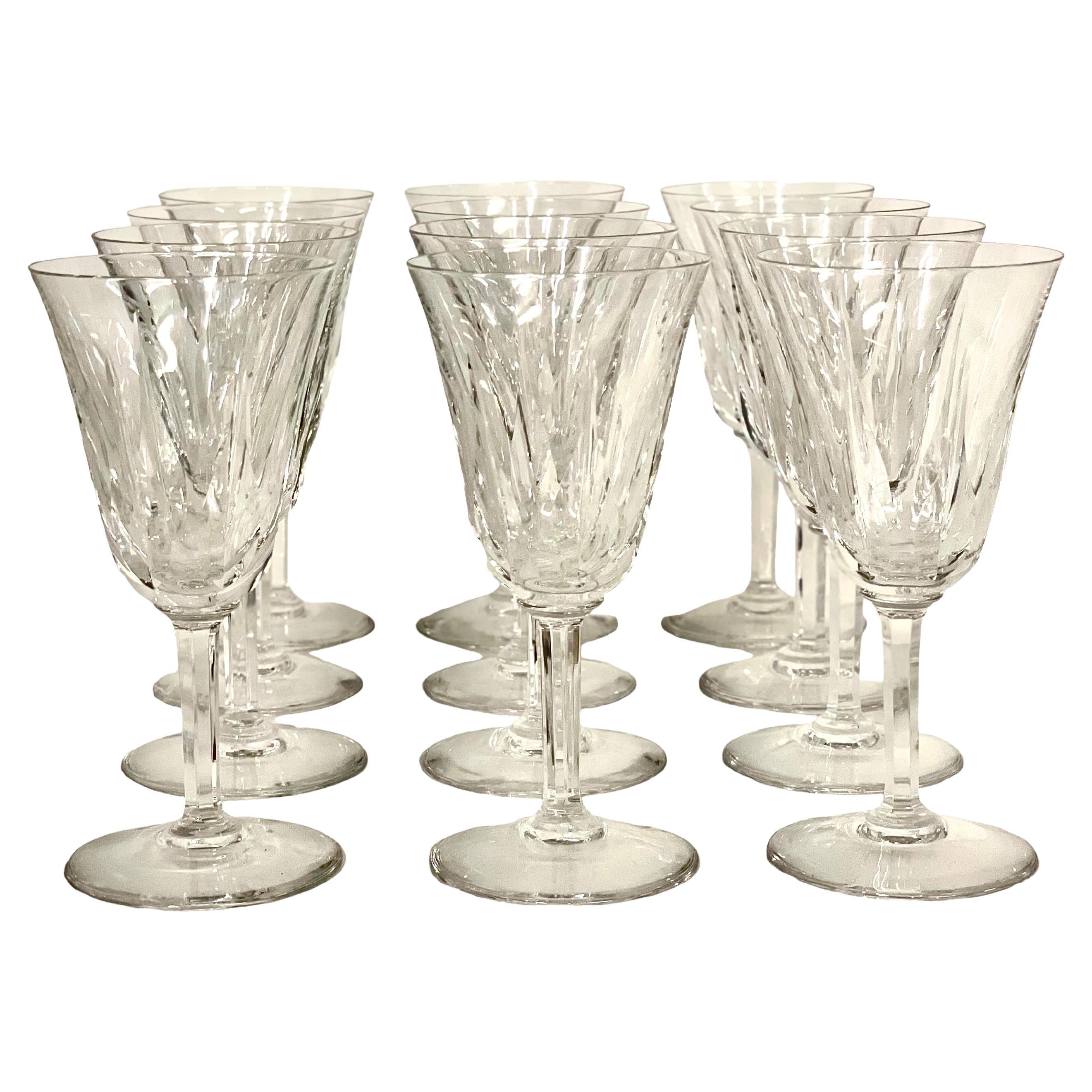 Vintage Saint Louis Set of 12 Crystal Wine Glasses For Sale