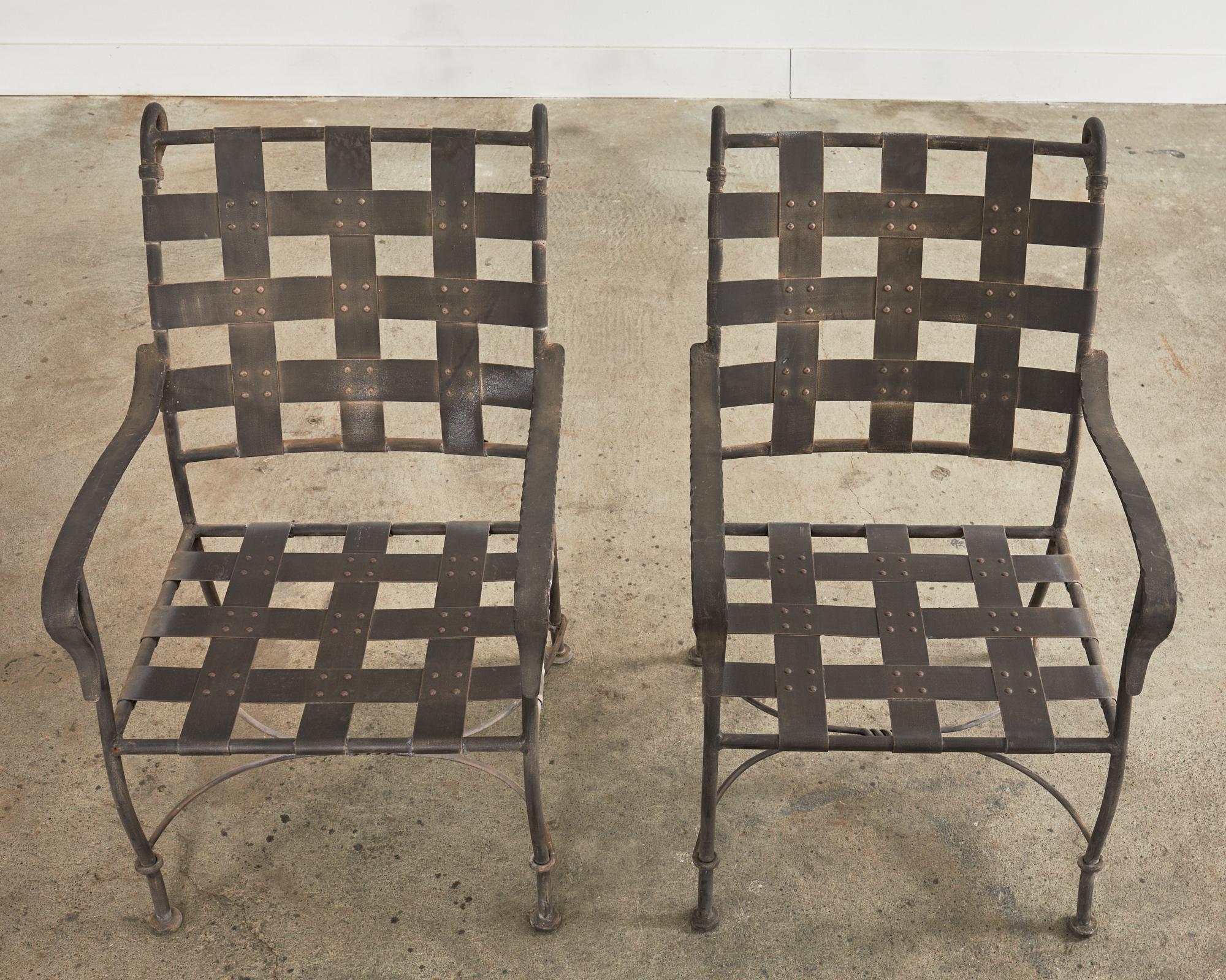 Set of Twelve Salterini Style Iron Strap Lattice Garden Chairs 8