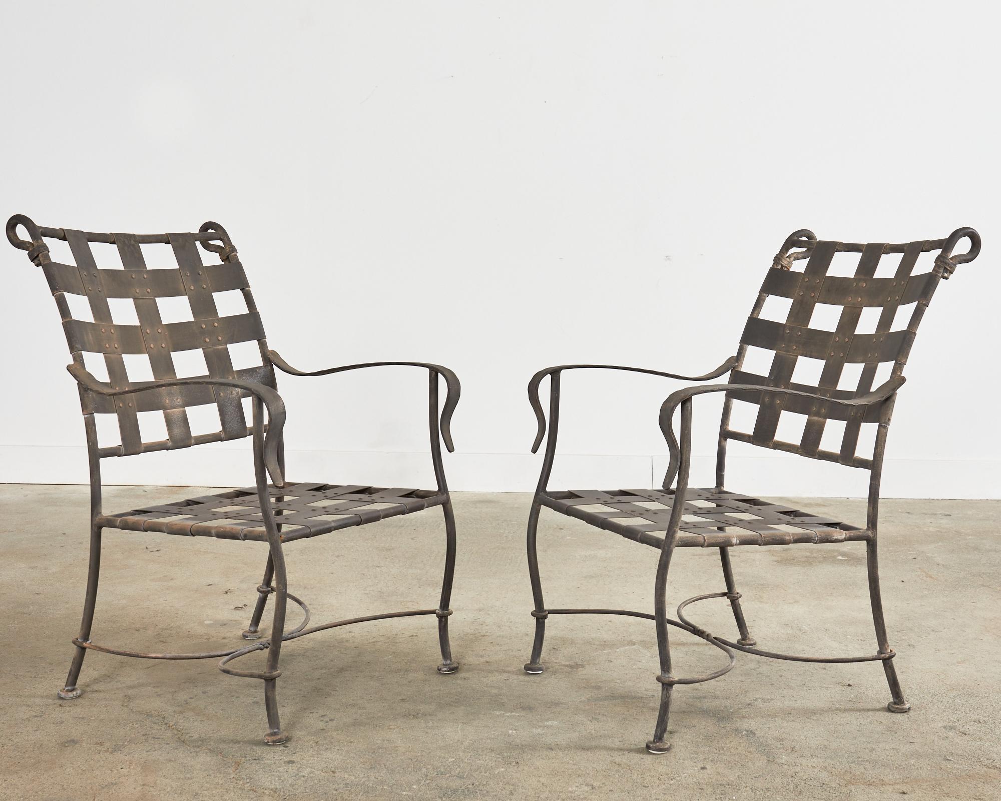 Set of Twelve Salterini Style Iron Strap Lattice Garden Chairs 9