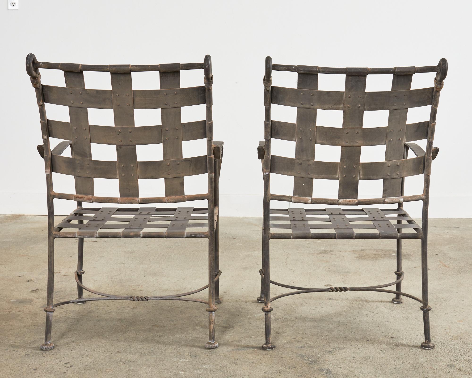Set of Twelve Salterini Style Iron Strap Lattice Garden Chairs 10