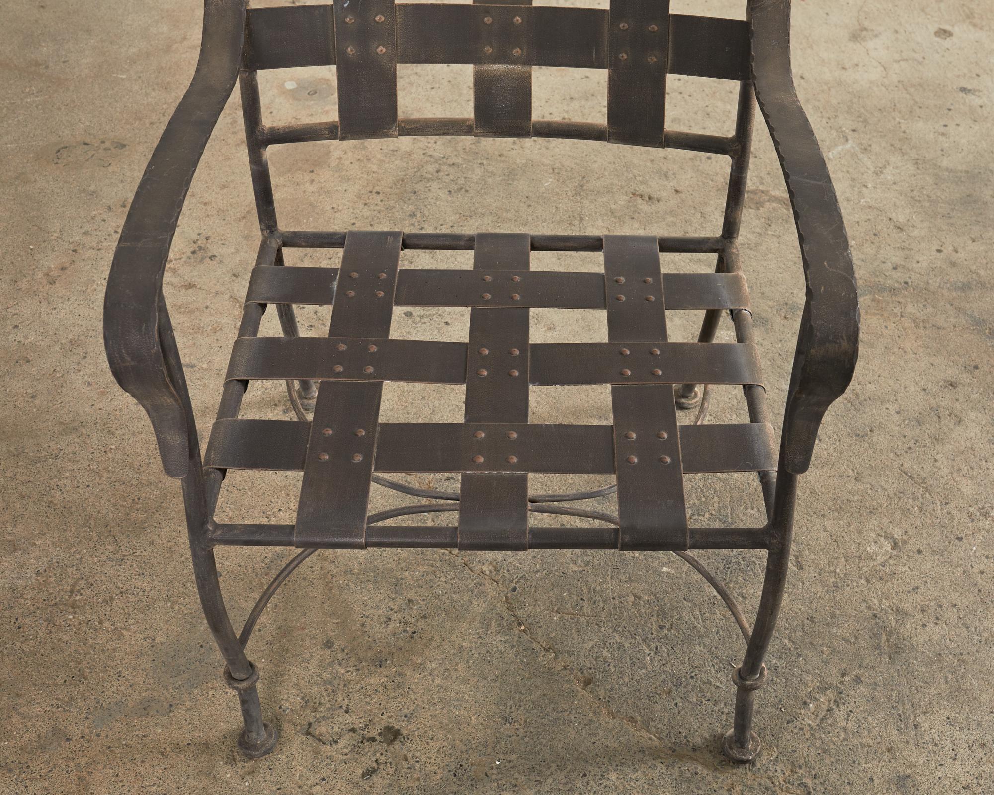 Set of Twelve Salterini Style Iron Strap Lattice Garden Chairs 12