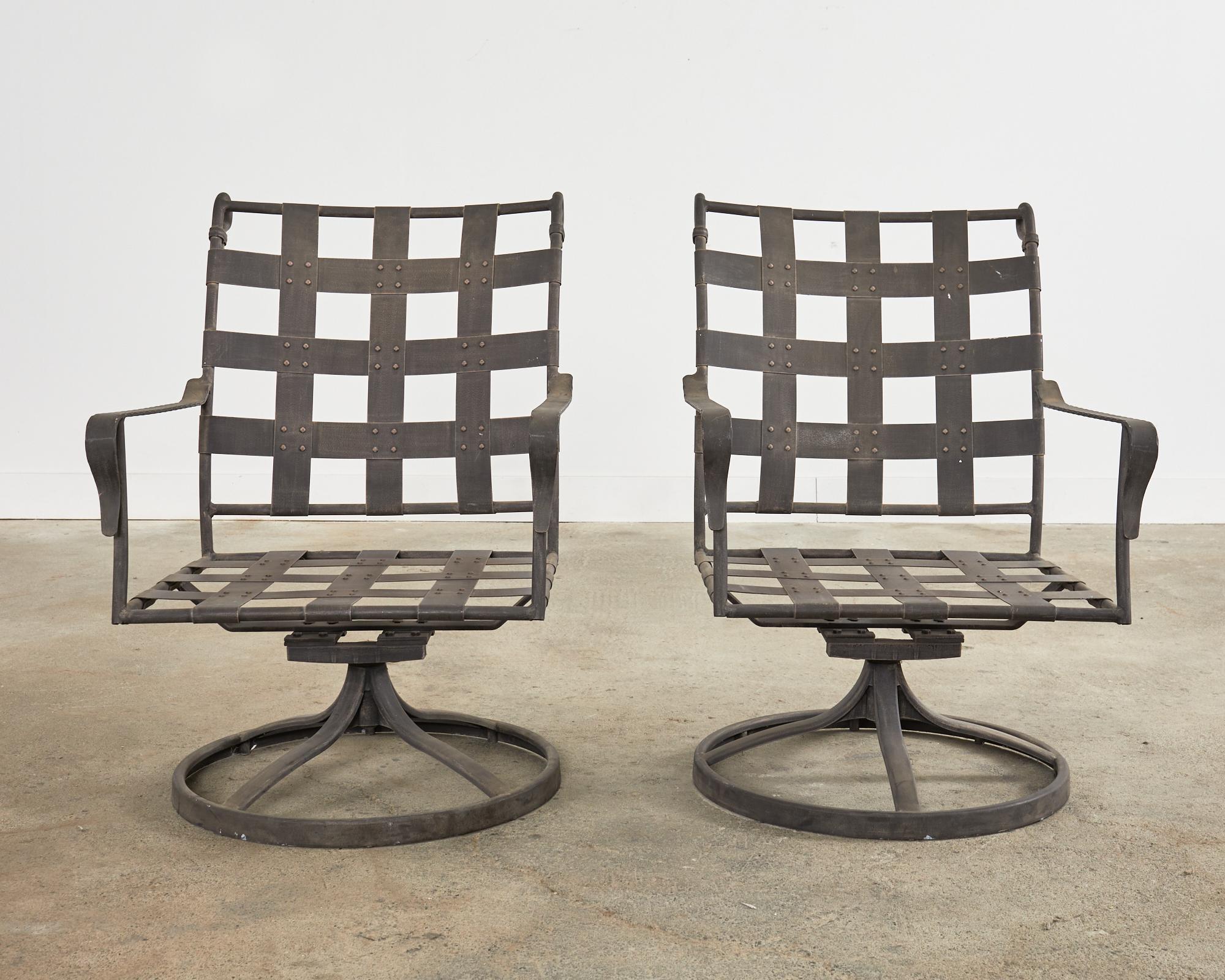 American Set of Twelve Salterini Style Iron Strap Lattice Garden Chairs