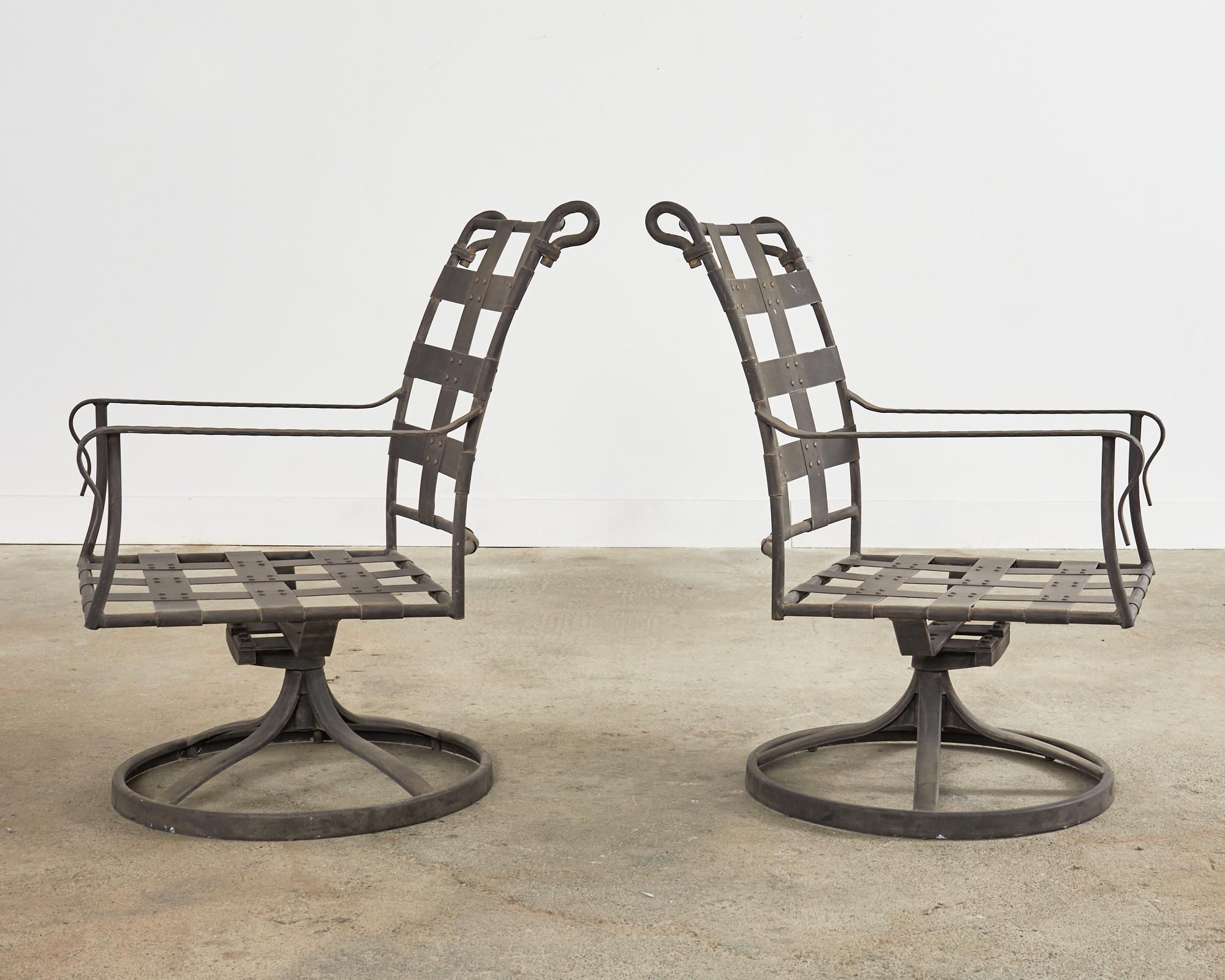 Set of Twelve Salterini Style Iron Strap Lattice Garden Chairs In Good Condition In Rio Vista, CA