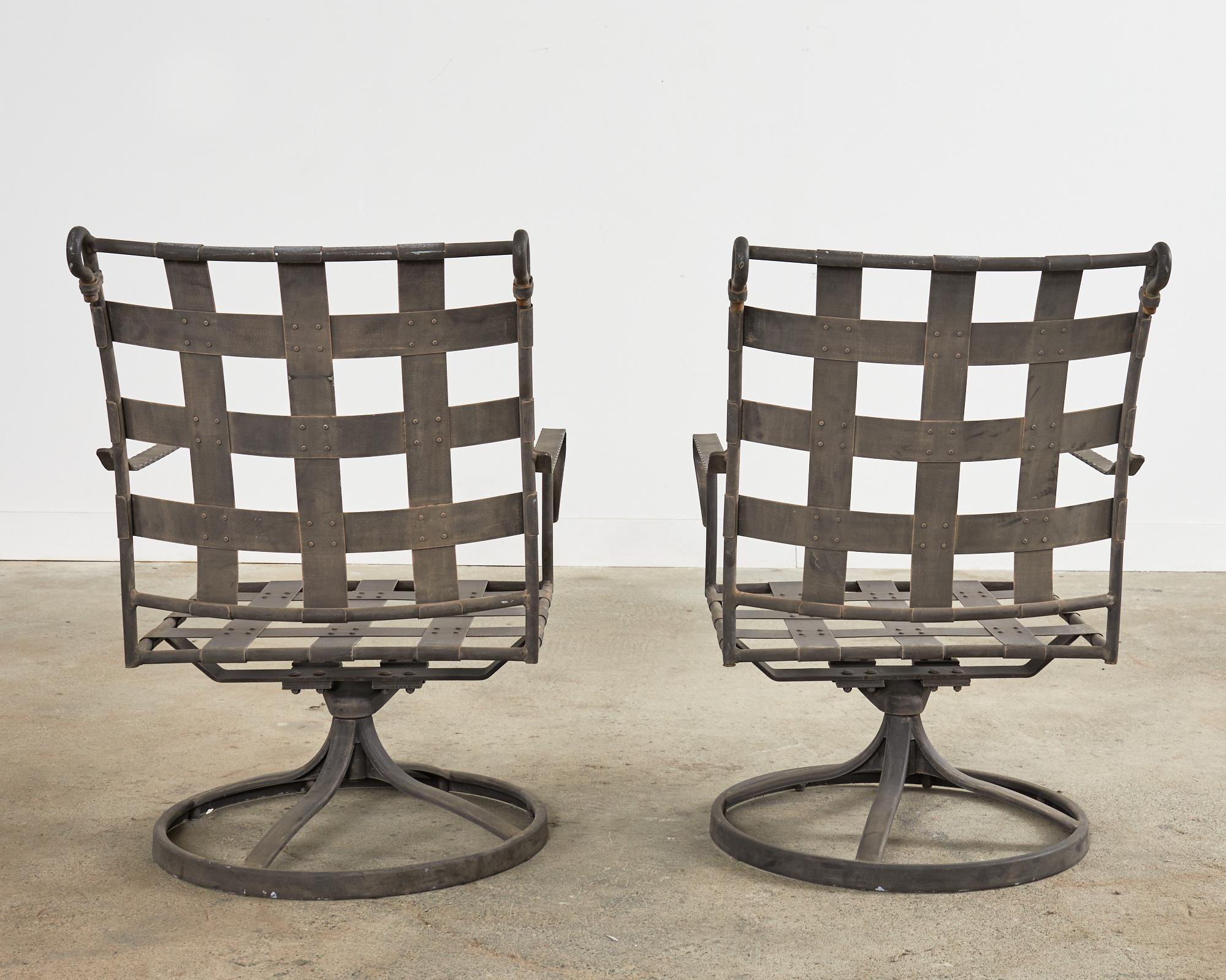 Fabric Set of Twelve Salterini Style Iron Strap Lattice Garden Chairs