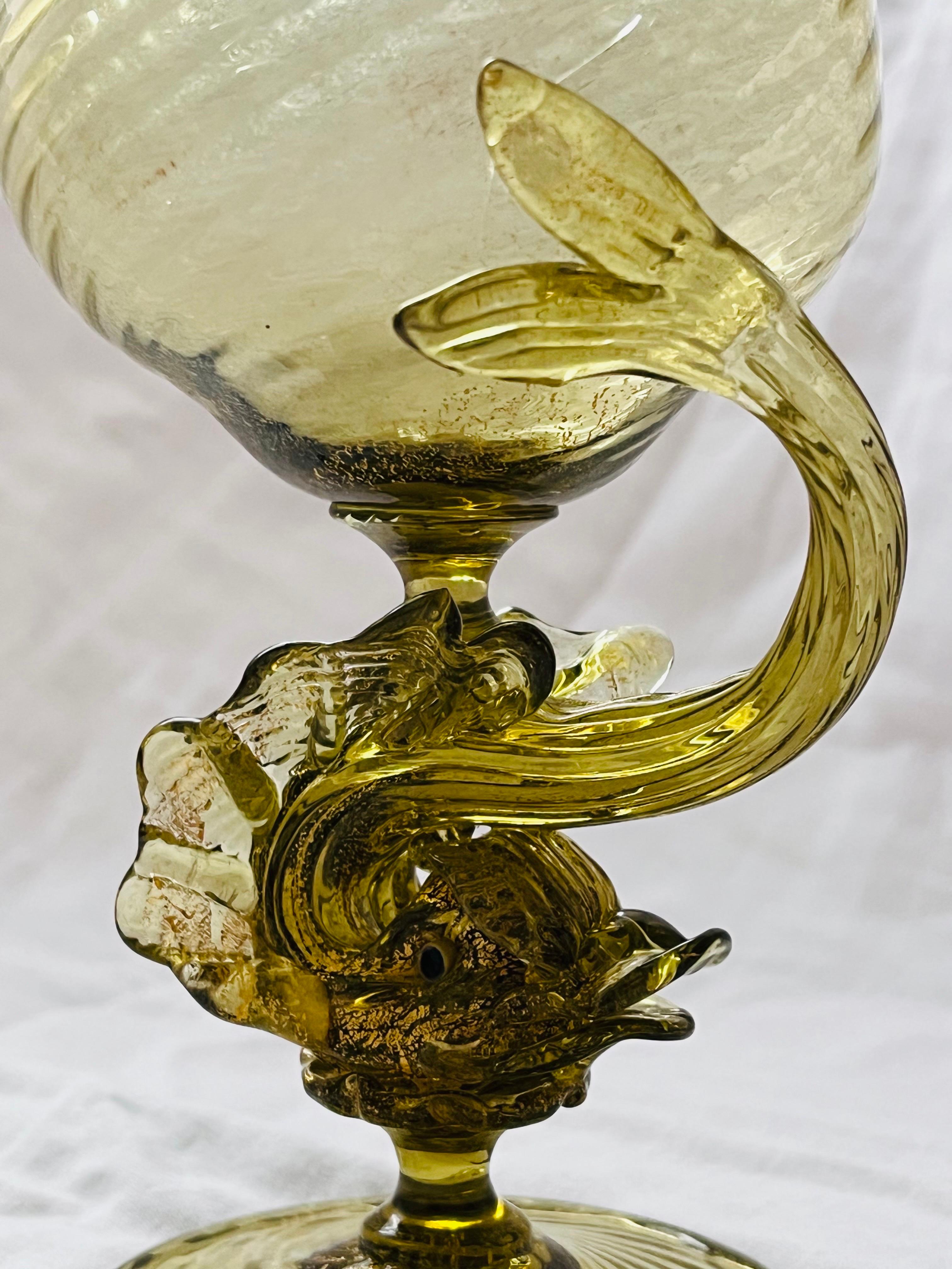 Set of Twelve Salviati Style Venetian Murano Glass Dolphin Water or Wine Goblets 5
