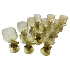 Set of Twelve Salviati Style Venetian Murano Glass Dolphin Water or Wine Goblets