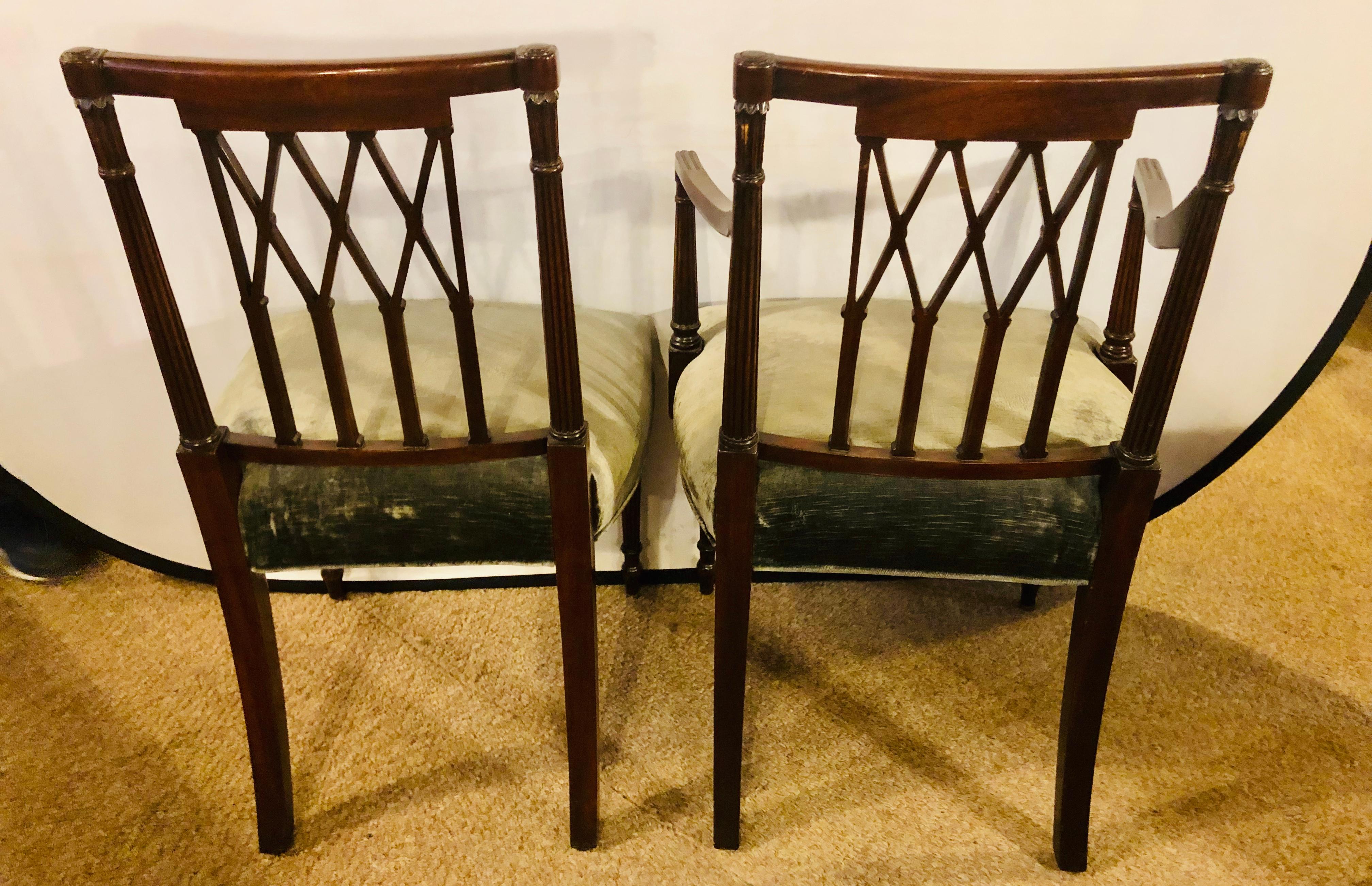 Set of Twelve Sheridan Style Dining Chairs with New Upholstery In Good Condition In Stamford, CT