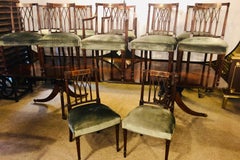 Set of Twelve Sheridan Style Dining Chairs with New Upholstery