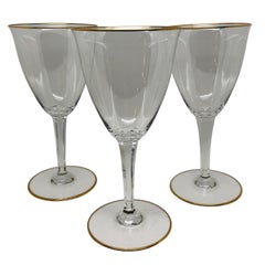 Set of Twelve Signed Baccarat Goblets with Gold Trimmed Tops and Bottoms