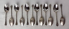 Set of Twelve Silver Metal Coffee Spoons Tree-Leaf-Shaped, France, Mid-Century