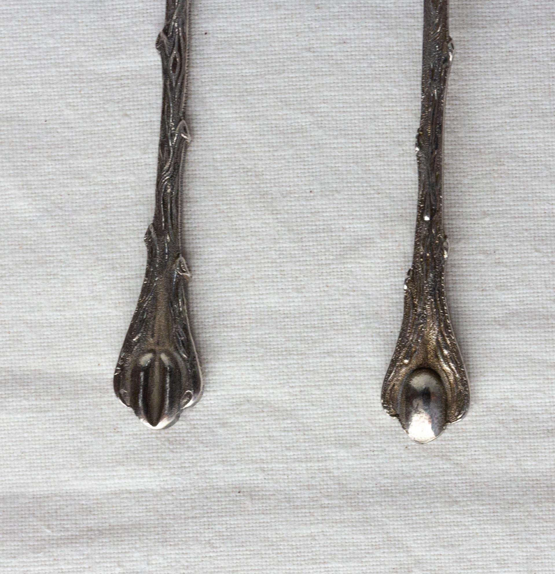 Set of Twelve Silver Metal Coffee Spoons Tree-Leaf-Shaped, France, Mid-Century In Good Condition For Sale In Labrit, Landes