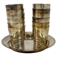 Set of Twelve Silver Plated Liquor Shot Glasses or Cups by Christofle