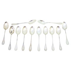 Set of twelve silver teaspoons with grooved handles