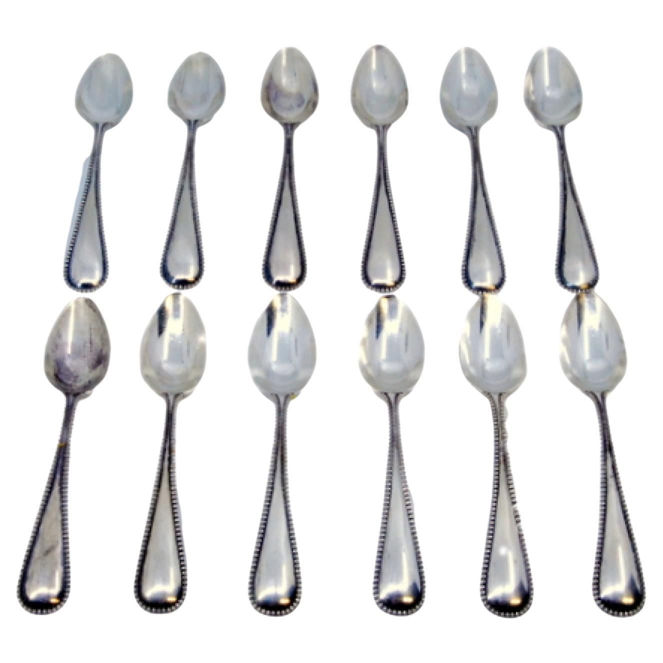 Set of twelve silver teaspoons with pearl handles