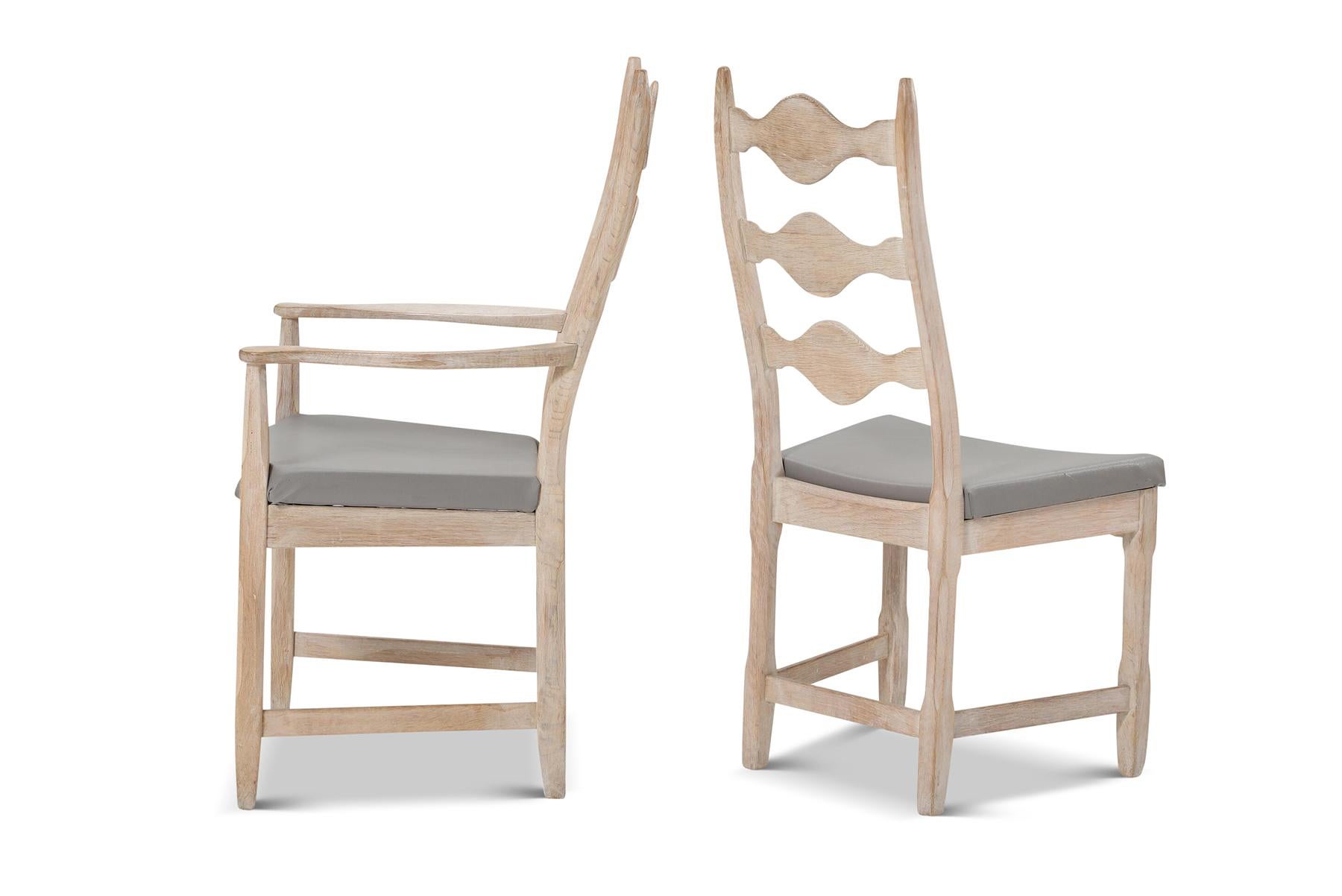 Danish Set of Twelve Soaped Oak Highback Dining Chairs by Henning Kjaernulf For Sale