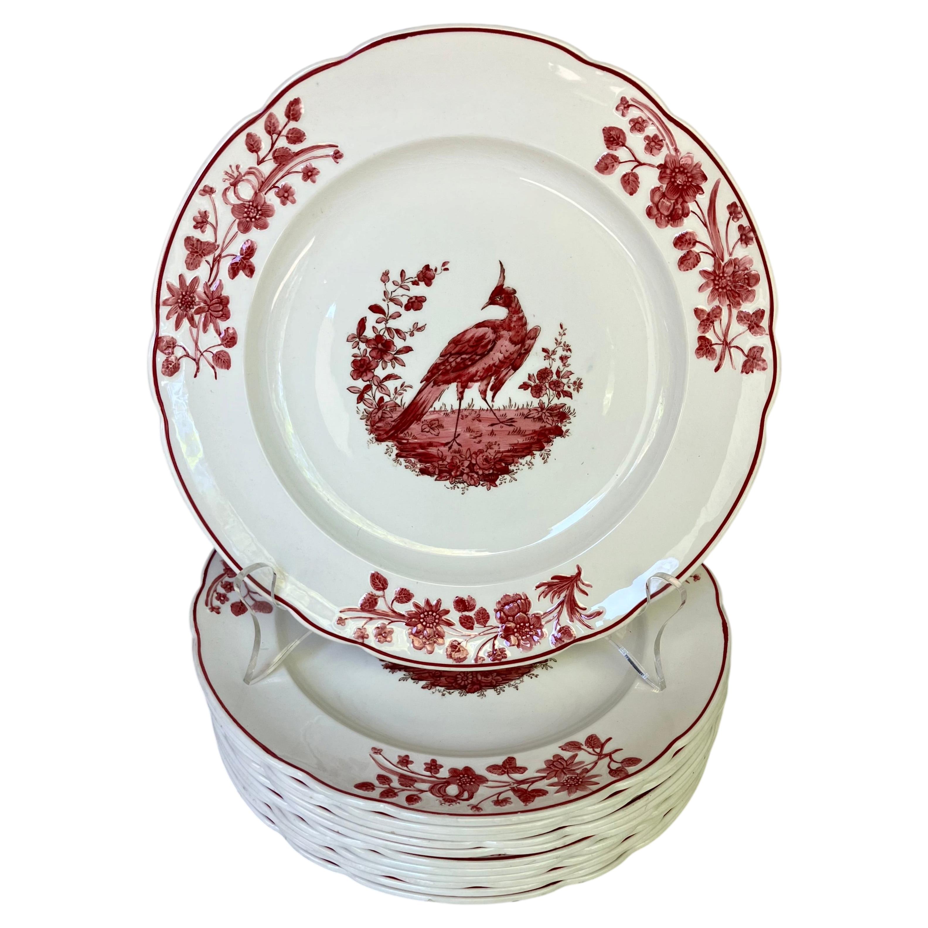 Set di dodici piatti Spode con uccelli rossi