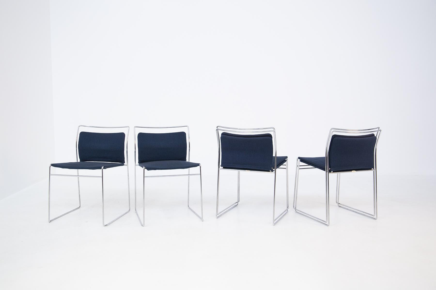 Beautiful set consisting of twelve chairs designed by the great designer Kazuhide Takahama for Gavina manufactory in the 1970s.
The wonderful chairs by Kazuhide Takahama were made with tubular steel for the frame, while fine cotton fabric in ocean