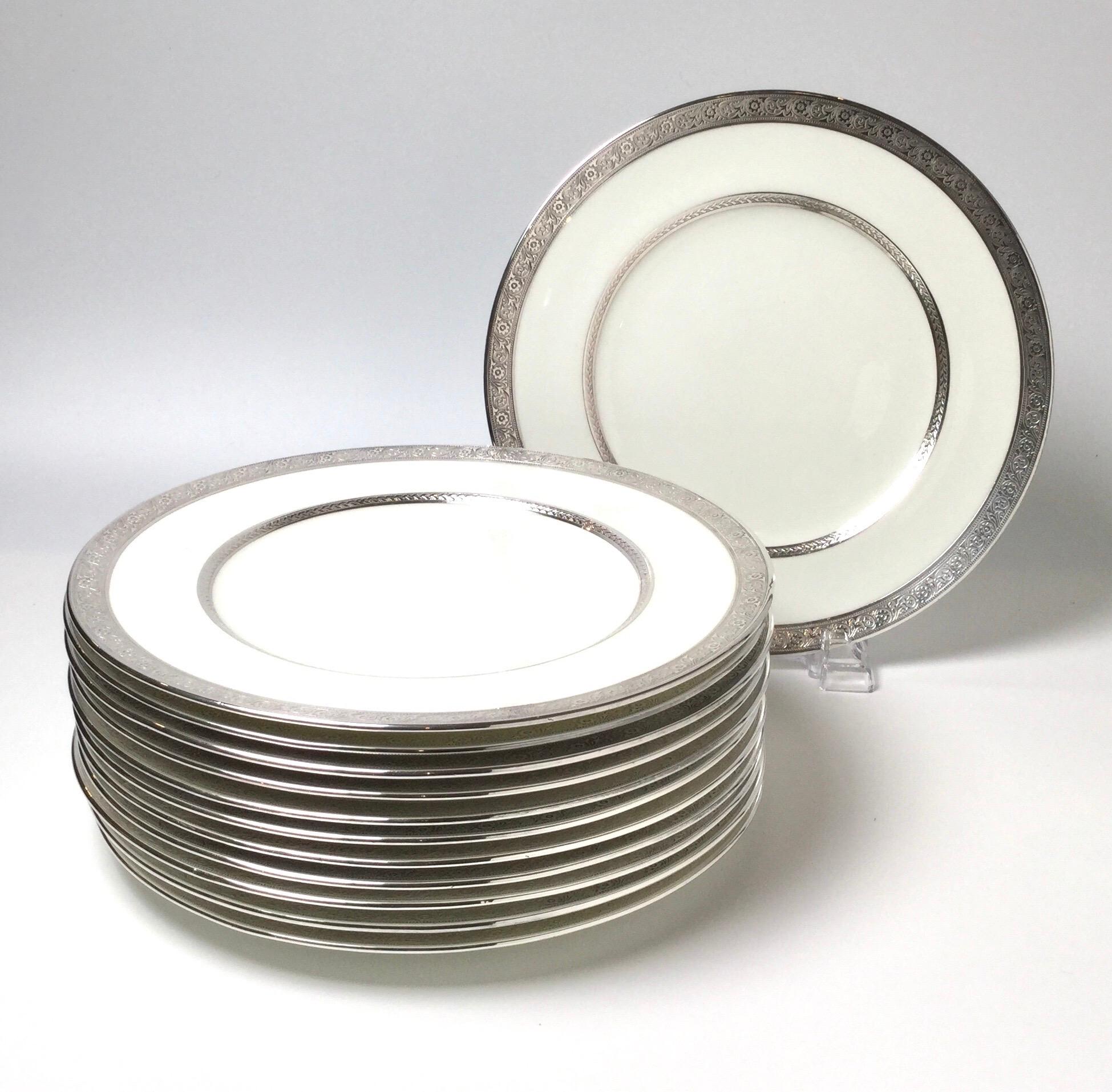 English Set of Twelve Sterling Overlay Service Dinner Plates by Cauldon
