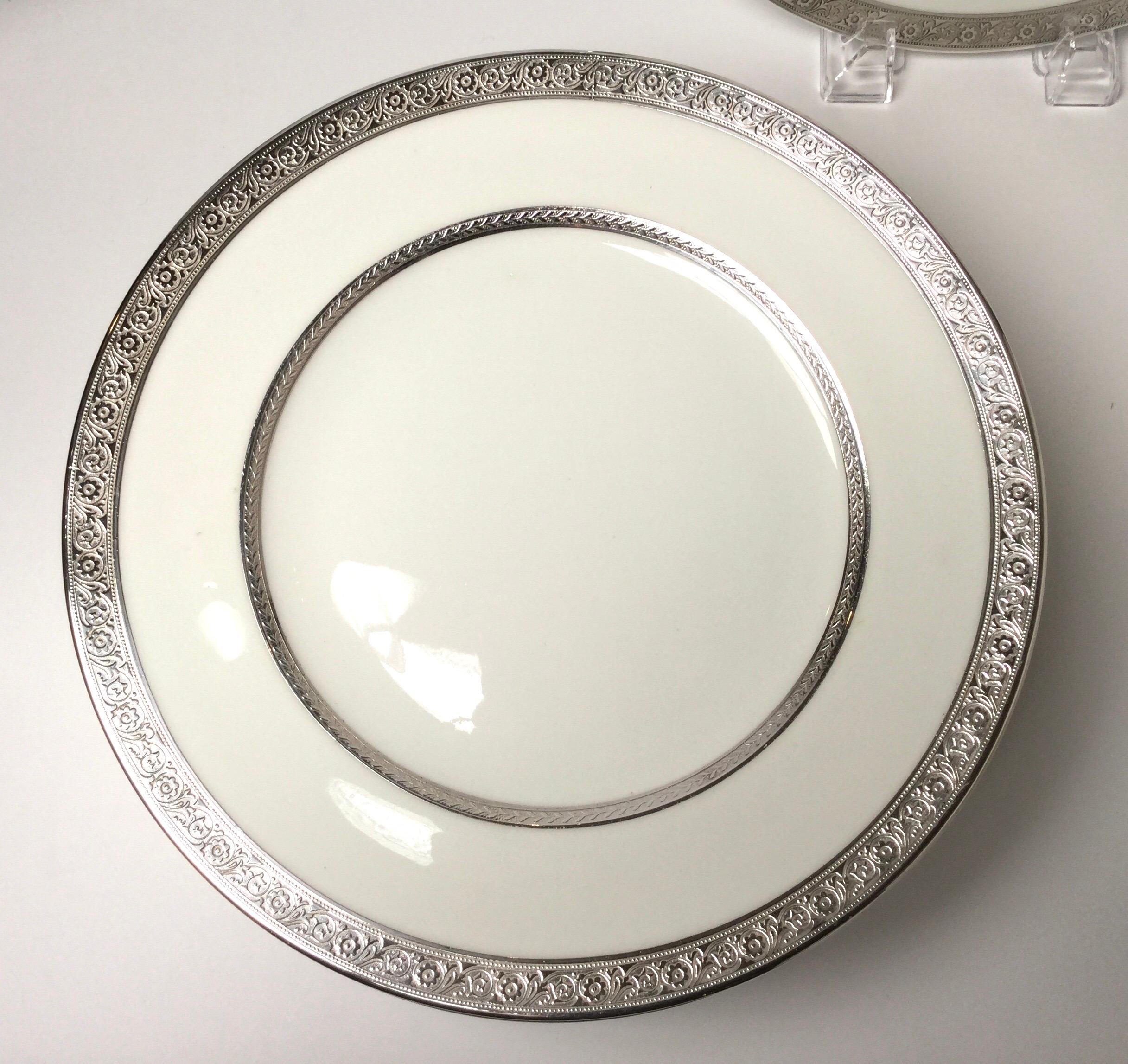 Set of Twelve Sterling Overlay Service Dinner Plates by Cauldon In Excellent Condition In Lambertville, NJ
