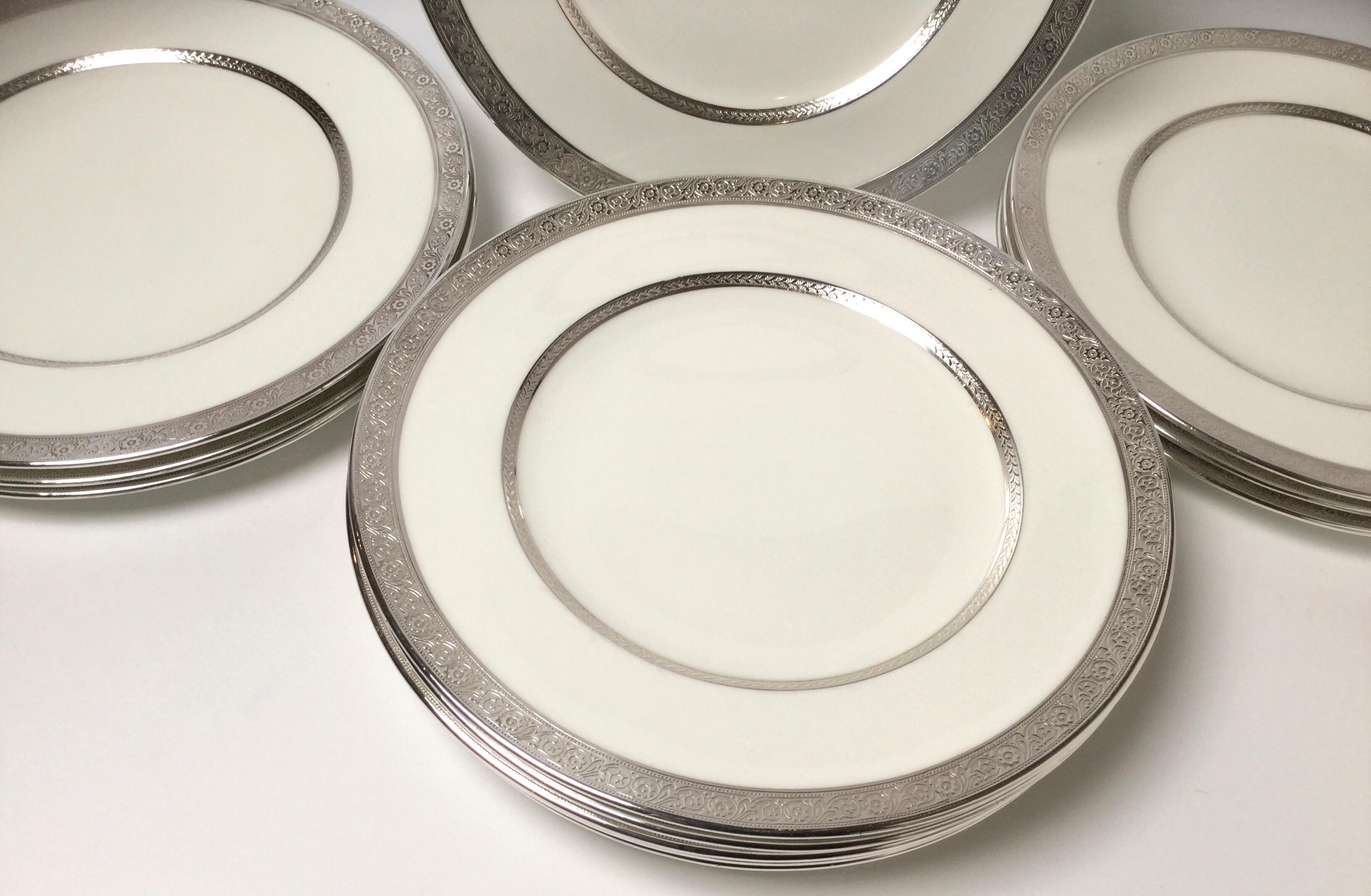 Set of Twelve Sterling Overlay Service Dinner Plates by Cauldon 1