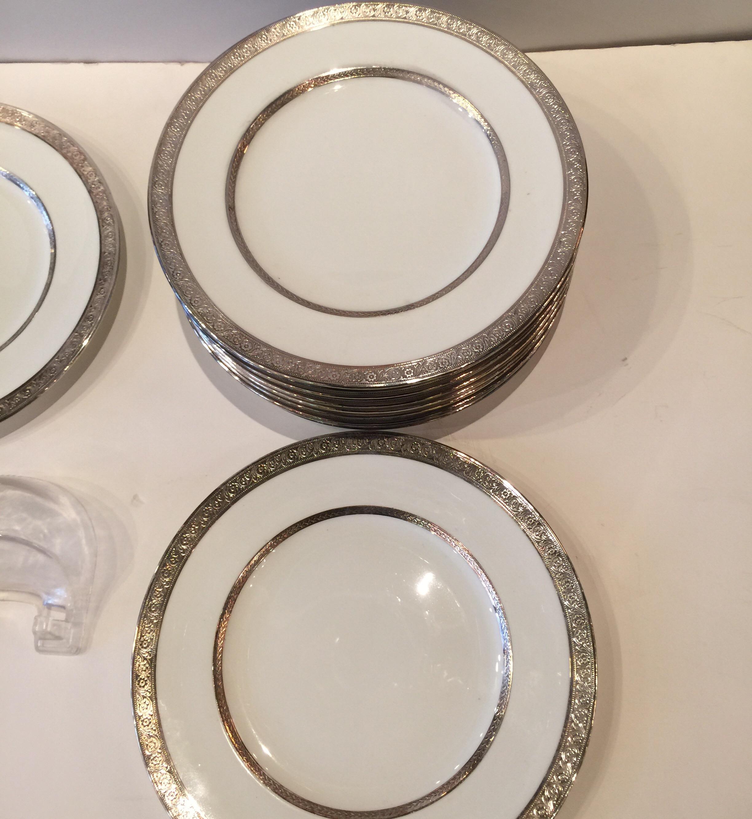 Set of Twelve Sterling Silver Overlay Dinner/Service Plates, England 1