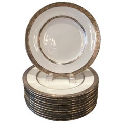 Set of Twelve Sterling Silver Overlay Dinner/Service Plates, England