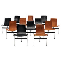 Katavolos Kelly and Littell Set of Twelve 'T-Chairs' in Leather 