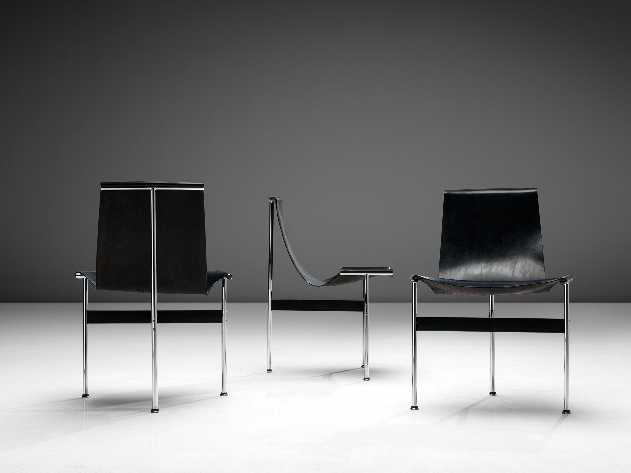 Mid-20th Century Set of Twelve T-Chairs in Black Leather by Katavolos, Kelly and Littell