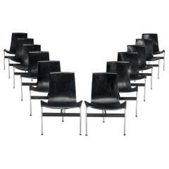 Set of Twelve T-Chairs in Black Leather by Katavolos, Kelly and Littell