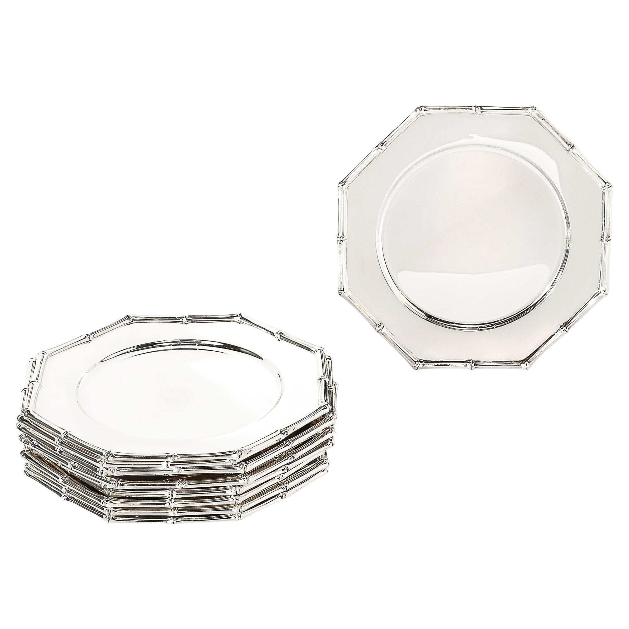 Juego de doce Tiffany & Co. Platos de plata de ley con motivo de bambú en venta