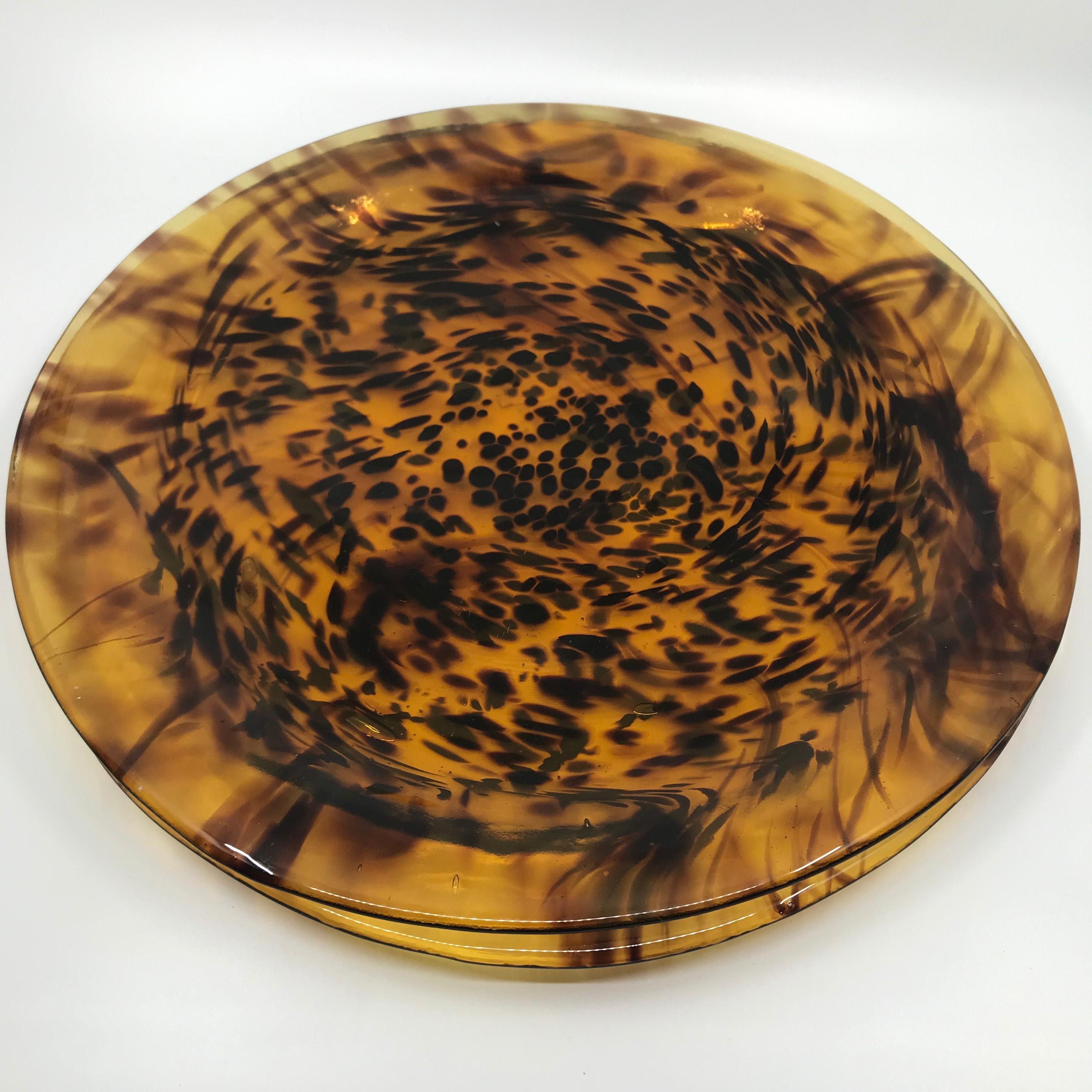 Set of Twelve Faux Tortoise Murano Glass Plates 9