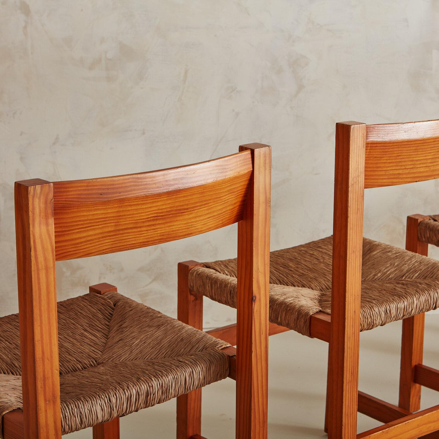 Set of Twelve Valsain Pine and Rush Dining Chairs by Joaquim Belsa Aldea 8